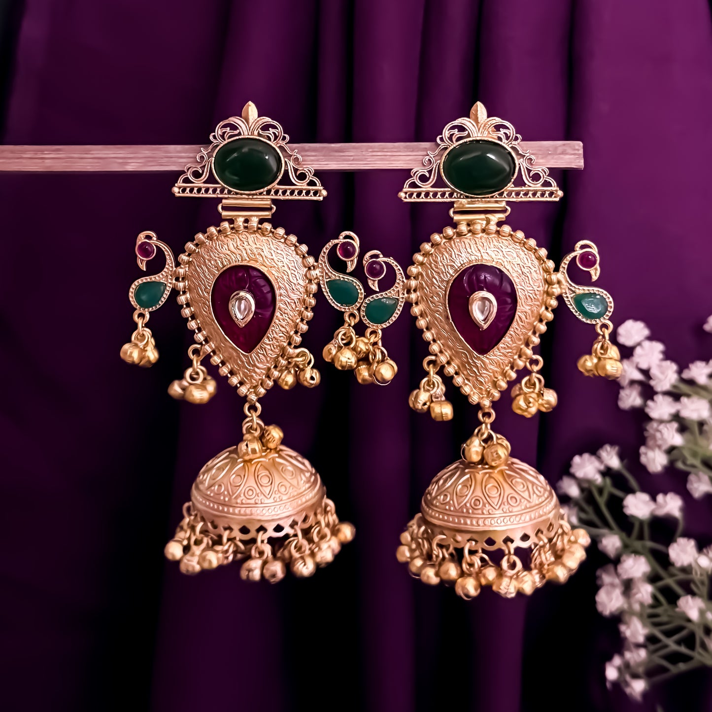 Wamika Premium Golden Kashmiri Brass Jhumka Earrings