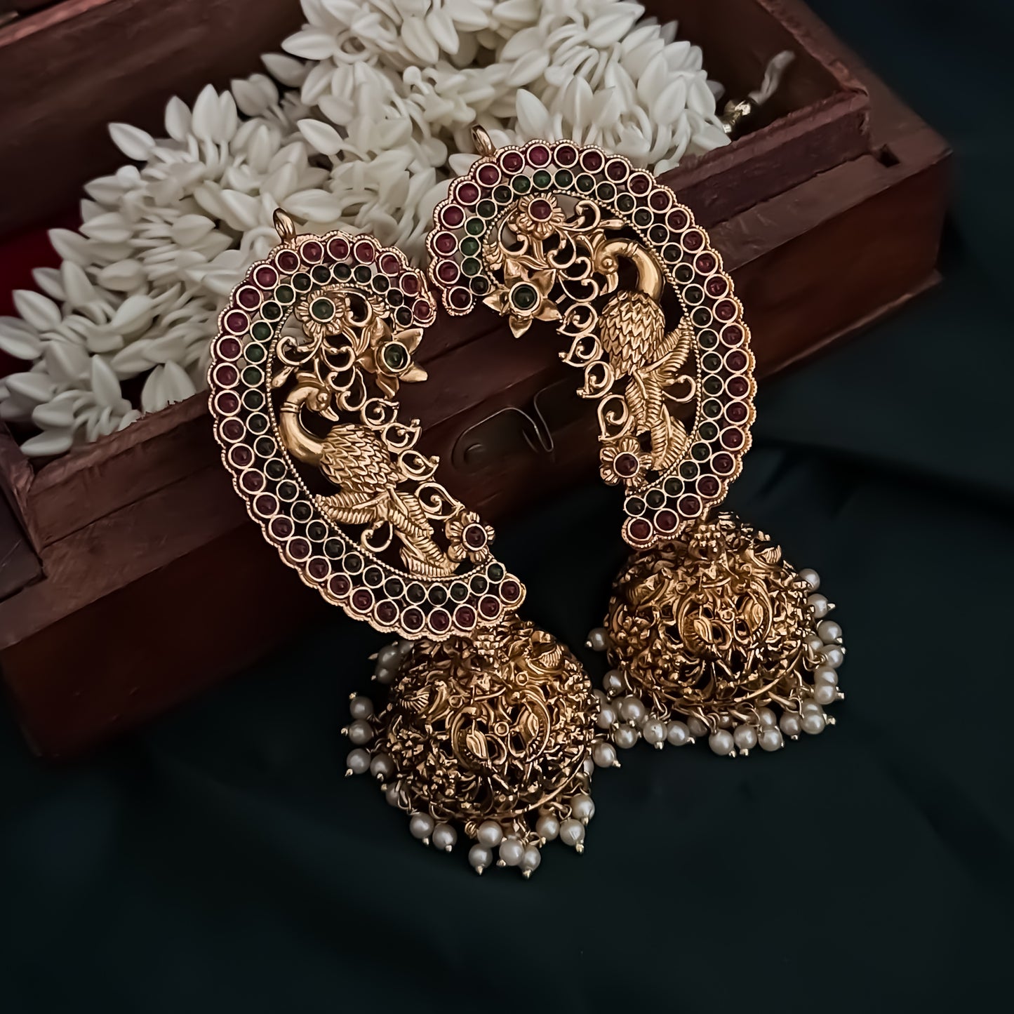 Dhanashree Premium Peacock Temple Gold Earcuff Earrings