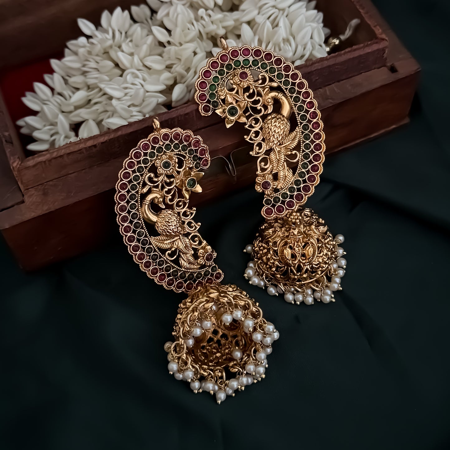 Dhanashree Premium Peacock Temple Gold Earcuff Earrings