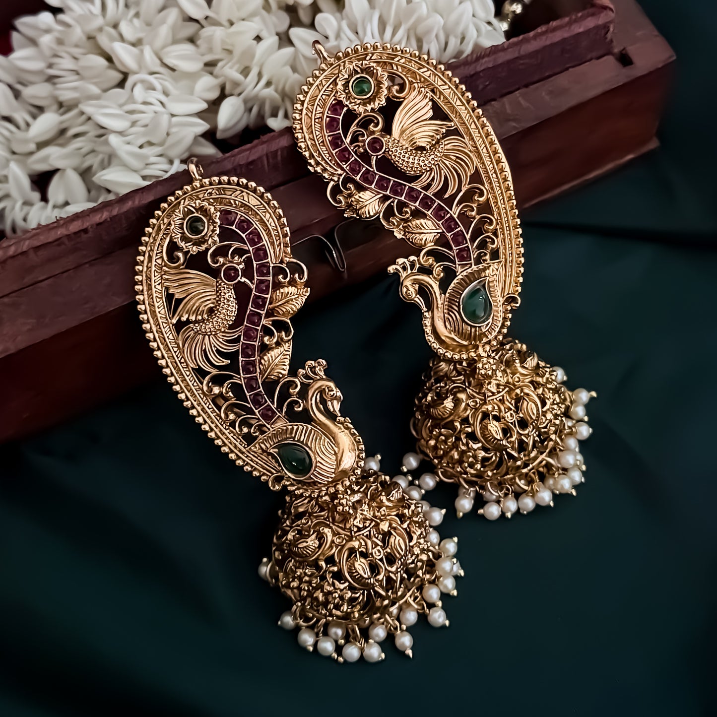 Madhuri Premium Temple Gold Earcuff Earrings