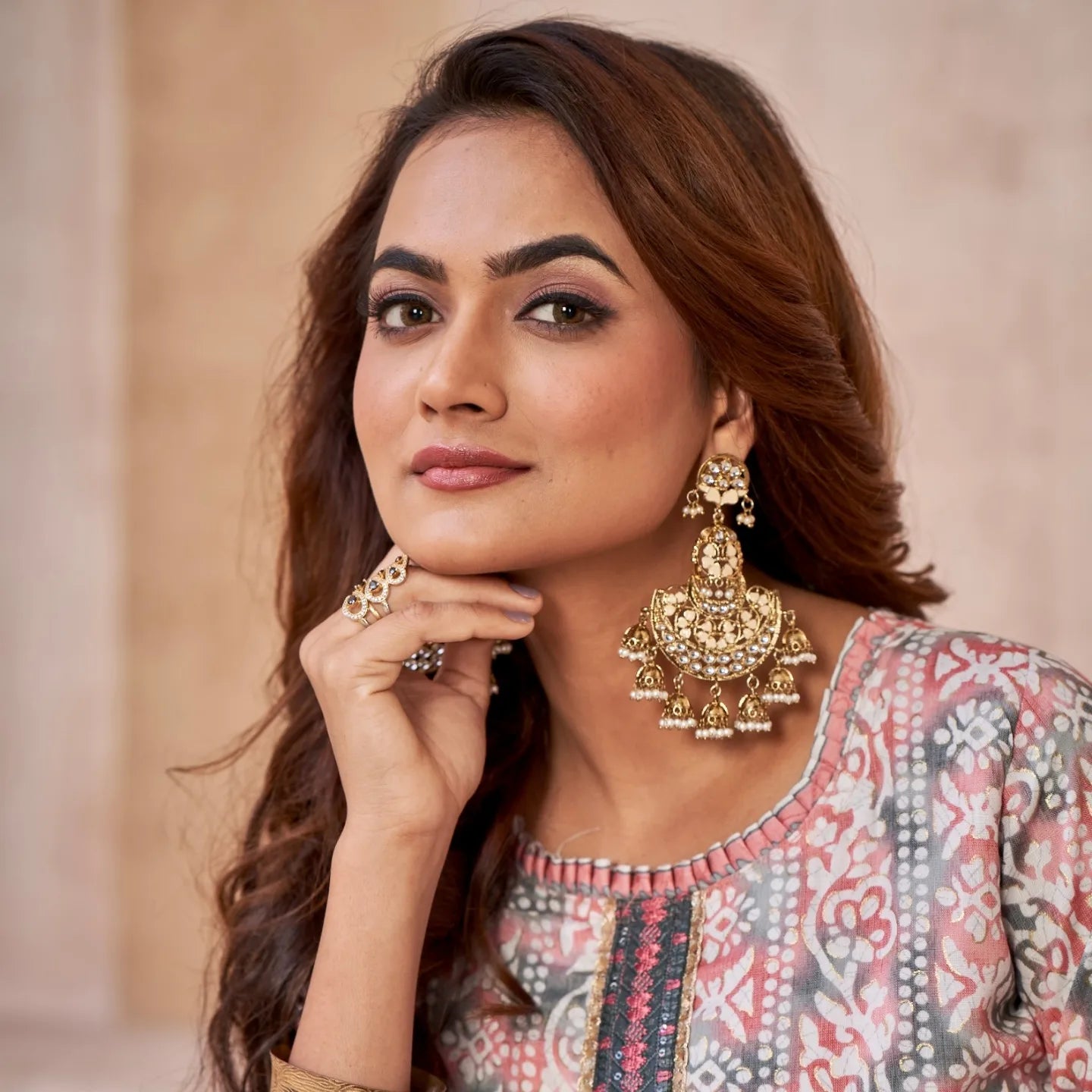 Vritika Chandbali Jhumka Earrings - Golden
