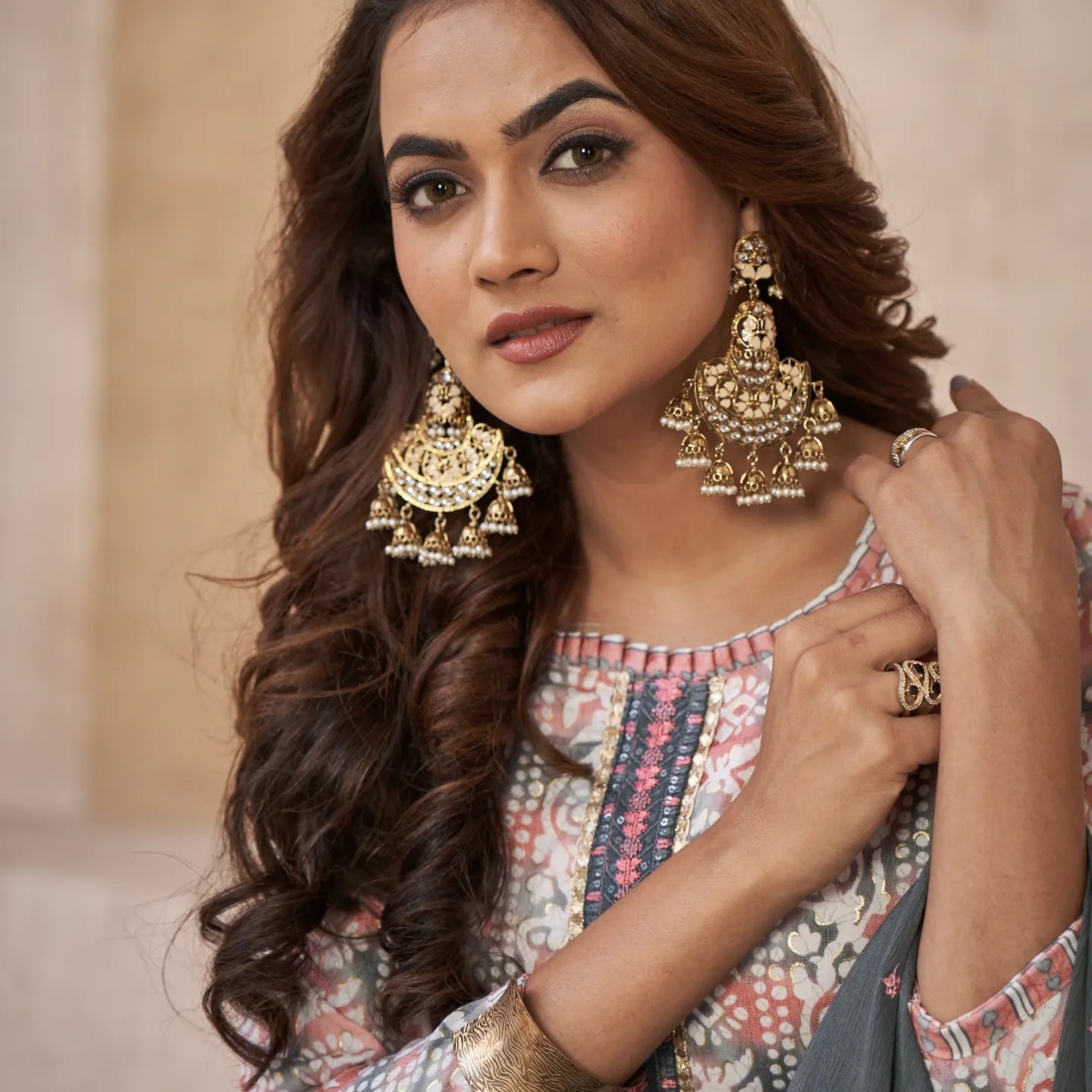Vritika Chandbali Jhumka Earrings - Golden