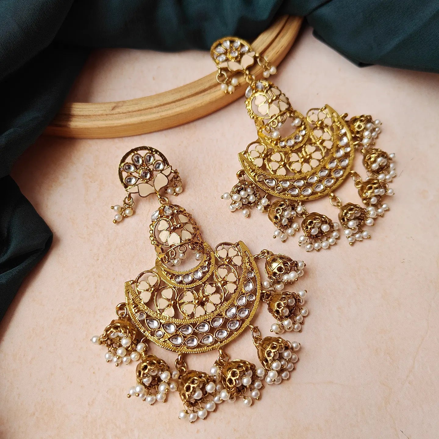Vritika Chandbali Jhumka Earrings - Golden