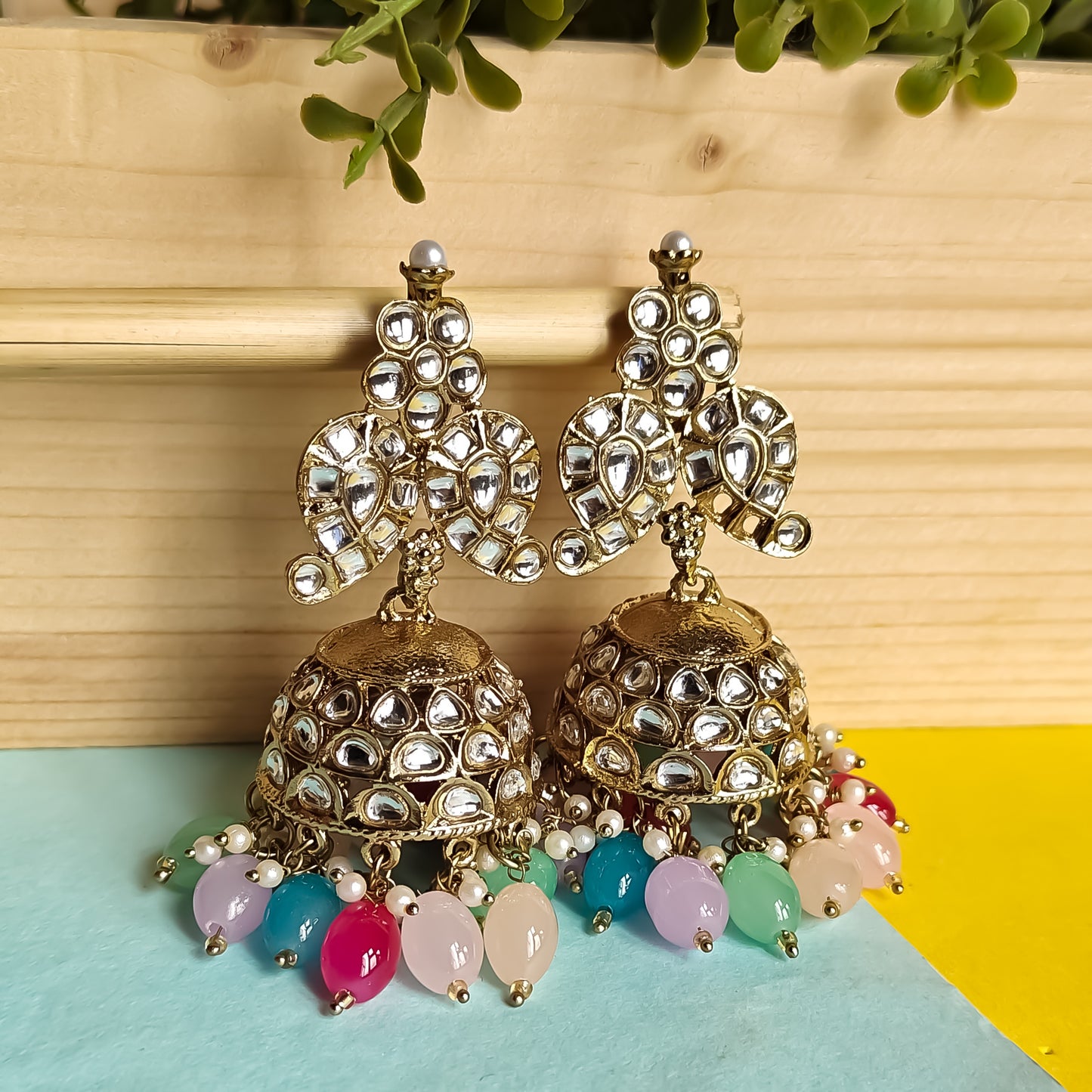 Naaz Dabi Kundan Jhumka Earring - Multi