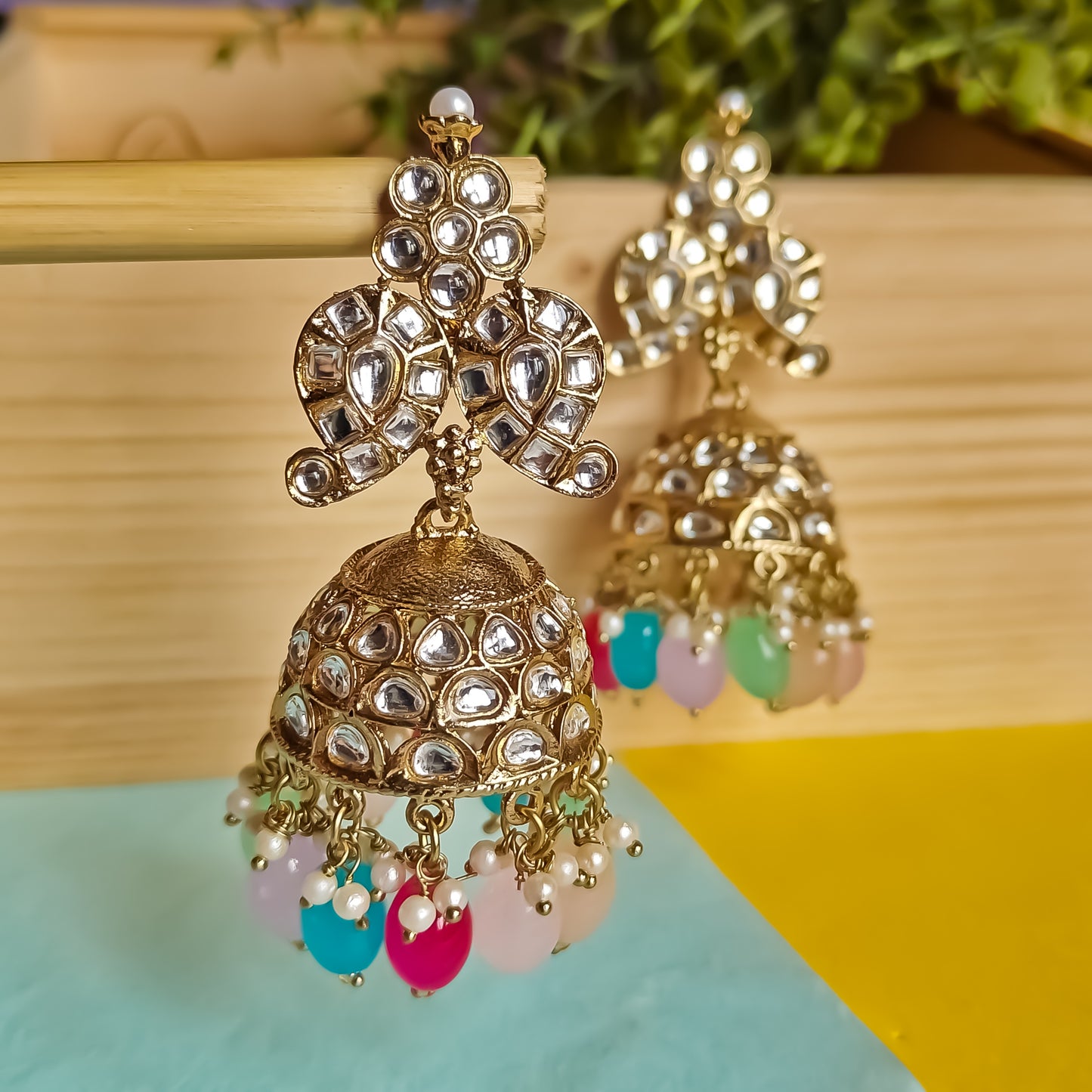 Naaz Dabi Kundan Jhumka Earring - Multi