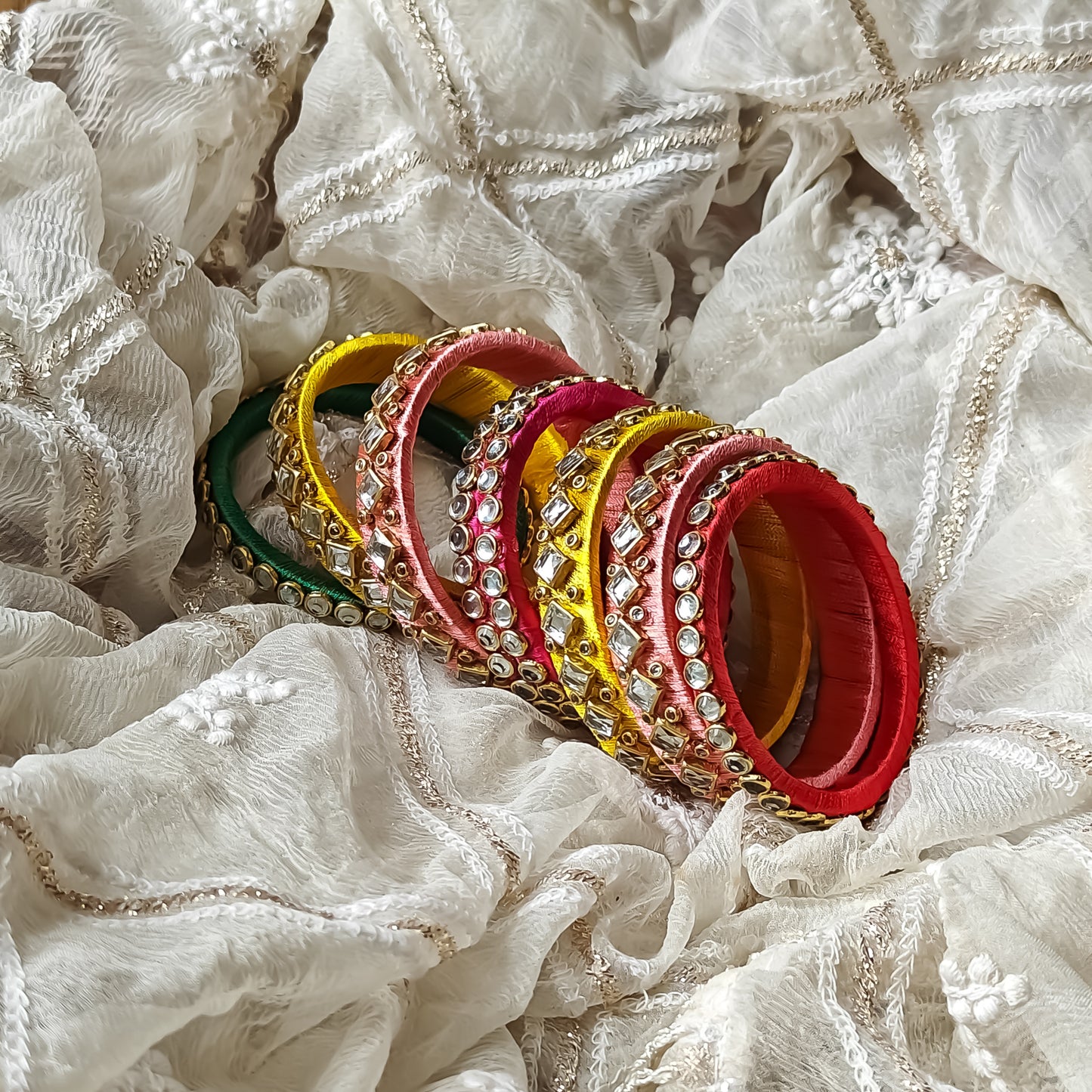 Silk Thread Bangles (Set of 8)