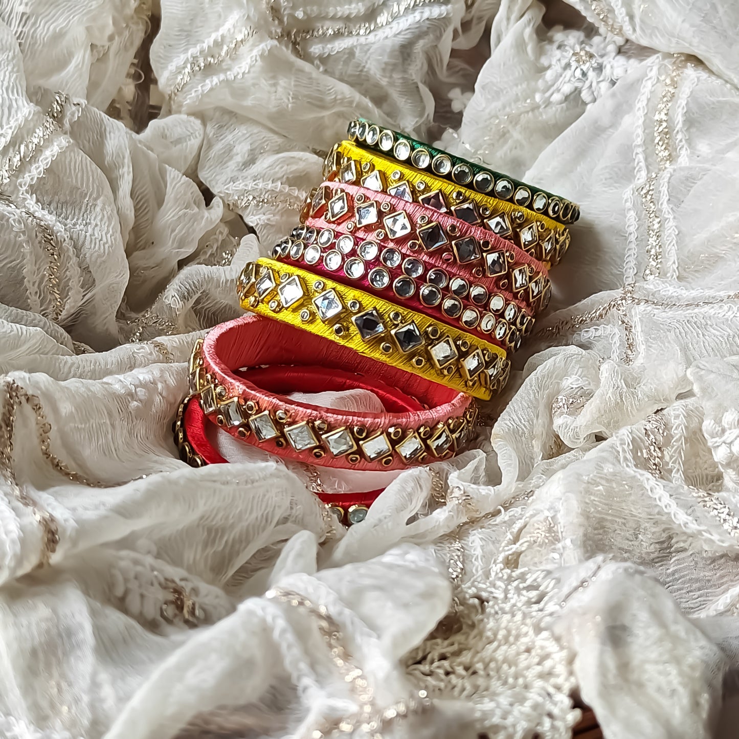 Silk Thread Bangles (Set of 8)