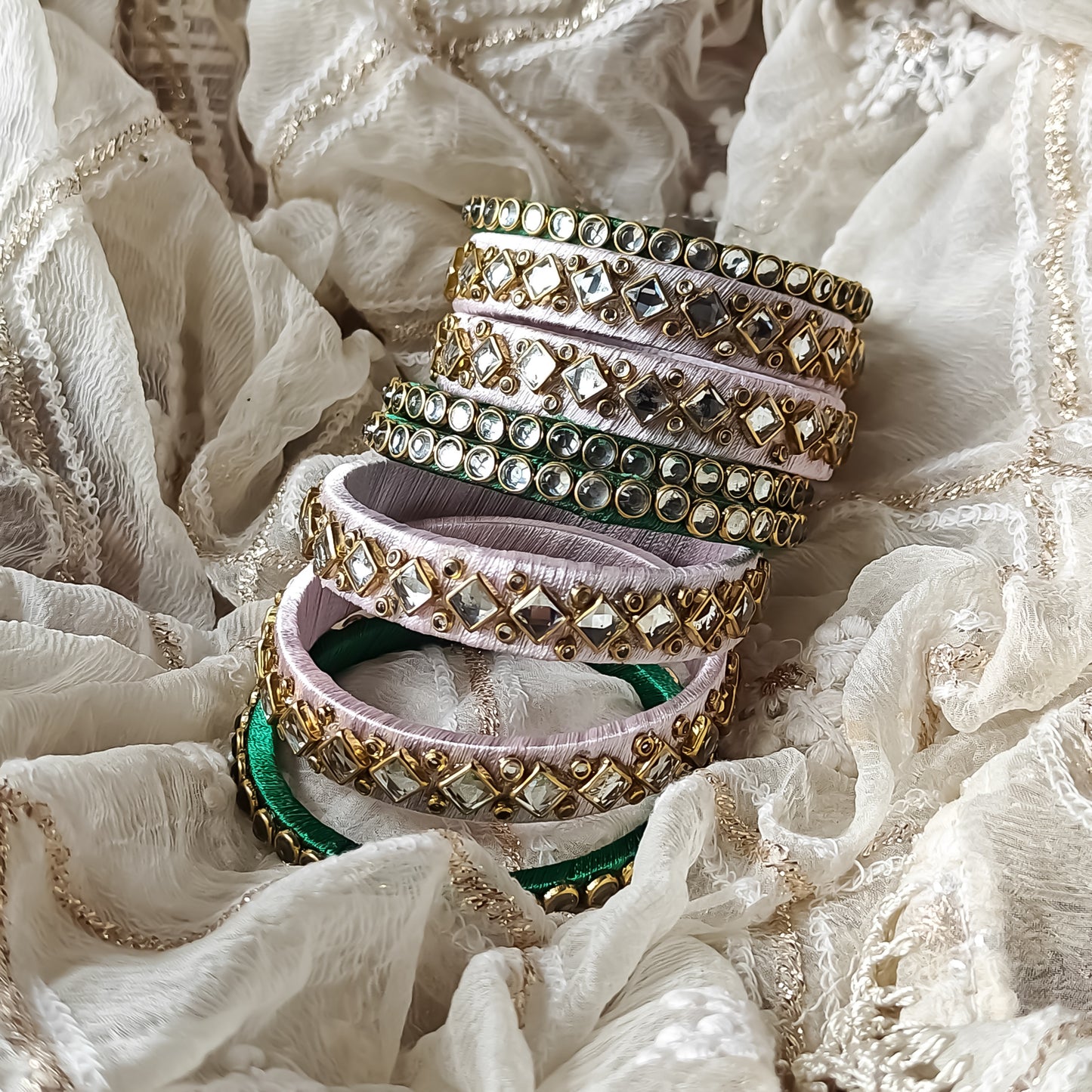 Silk Thread Bangles (Set of 8)