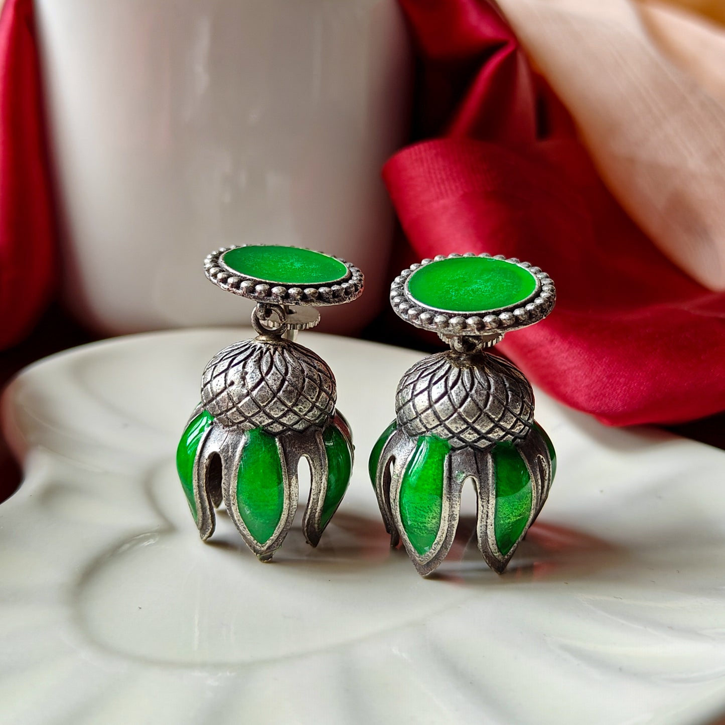 Kamal SLA Brass Meenakari Jhumka Earrings- Green