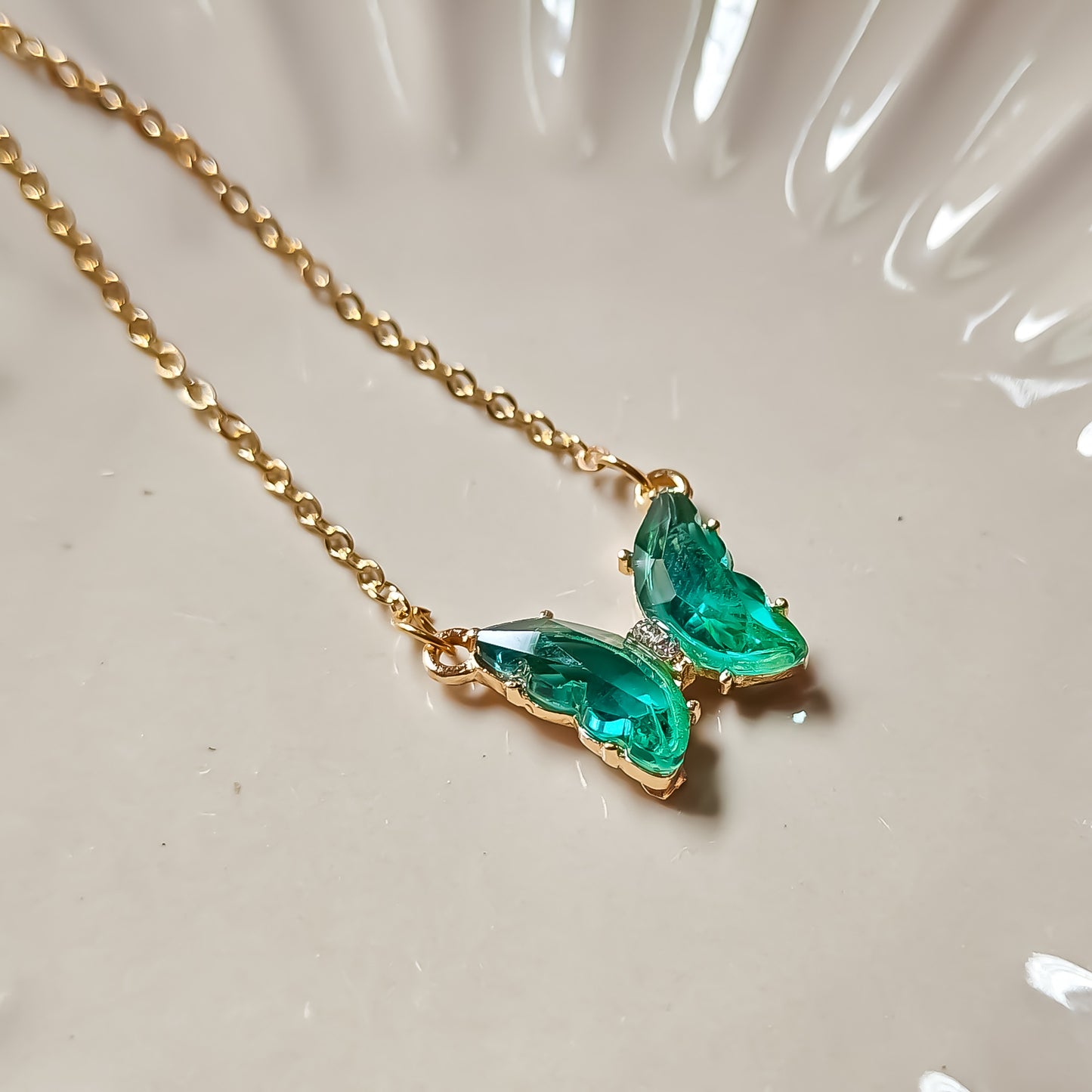 Butterfly Pendant Earrings Combo Set - Aqua Green