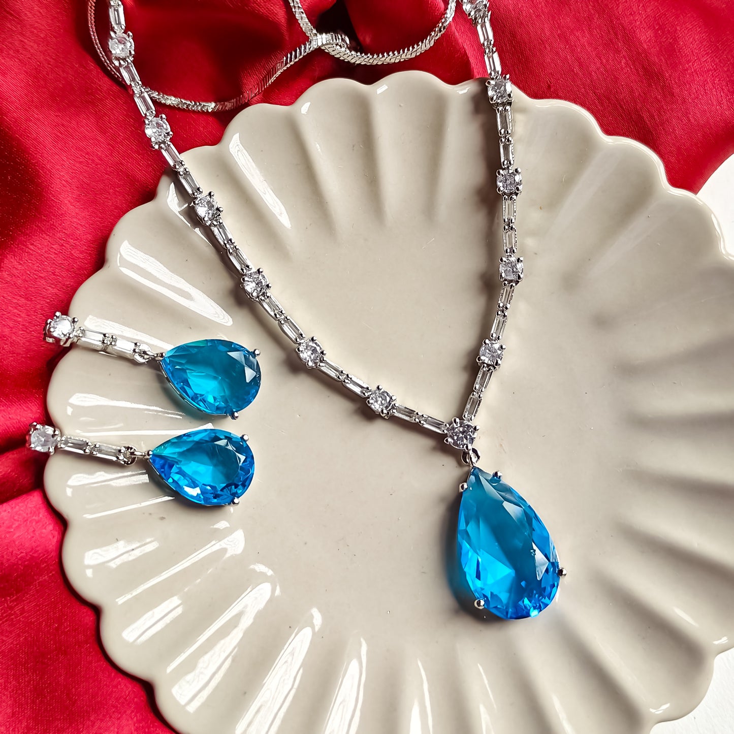Sara Inspired AD Necklace Set- Aqua Blue