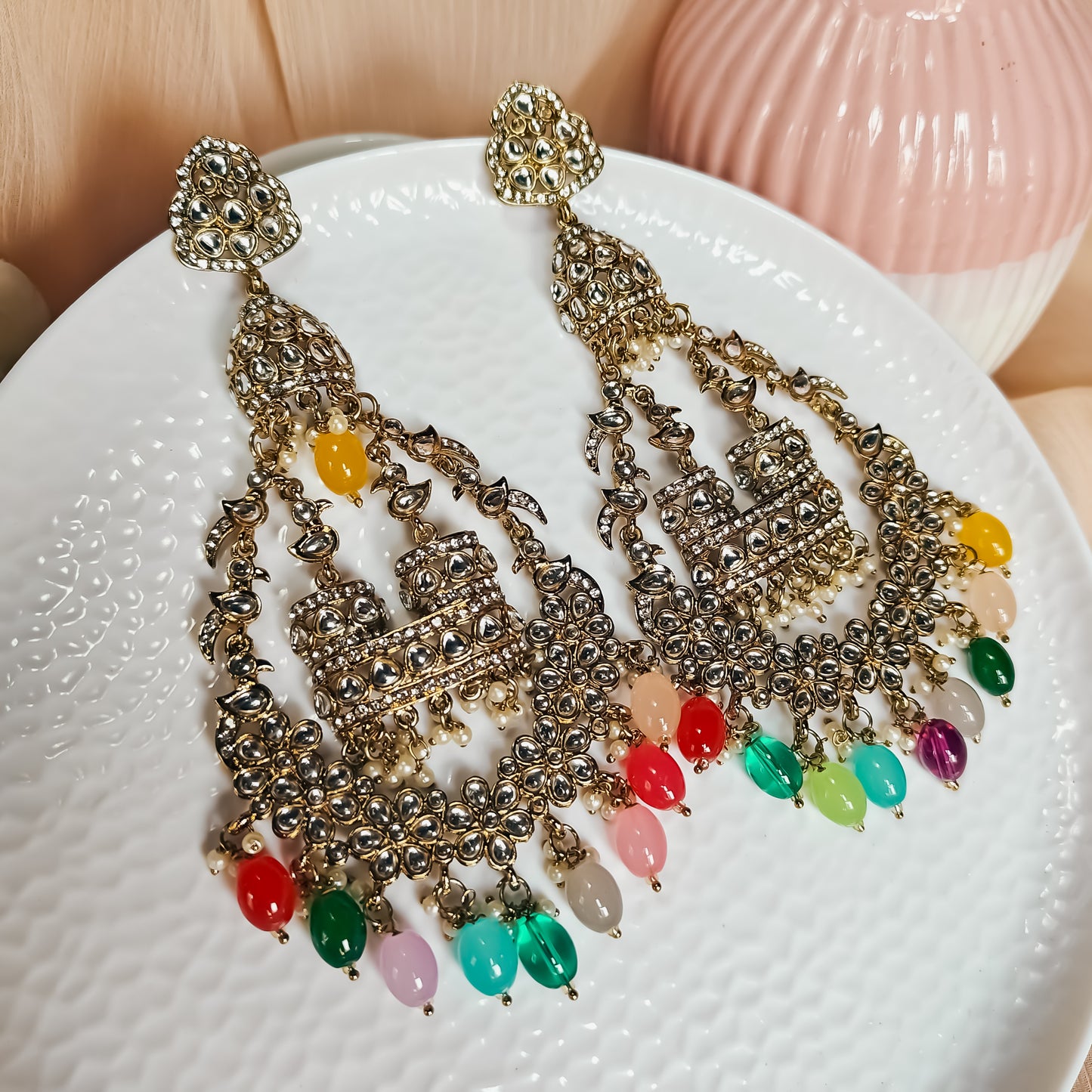 Chahat Statement Chandbali Earrings - Multi