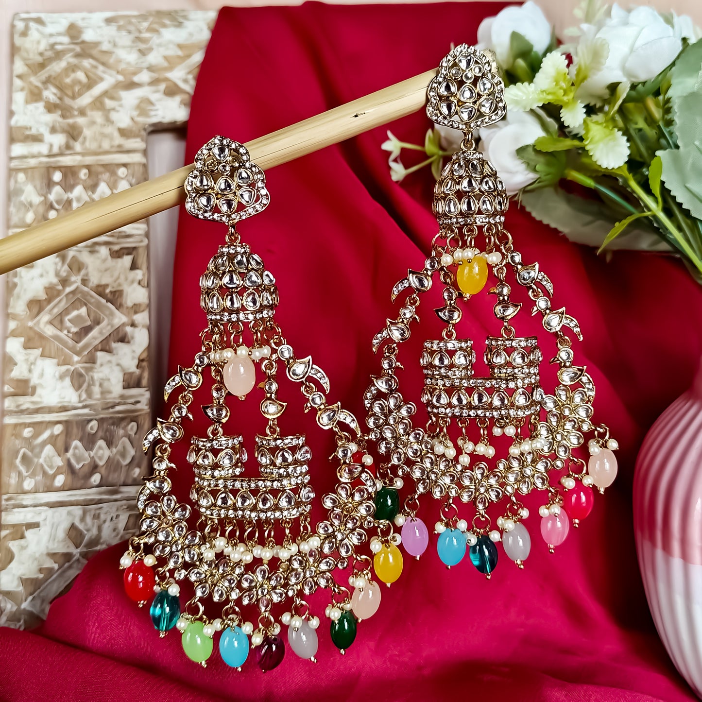 Chahat Statement Chandbali Earrings - Multi