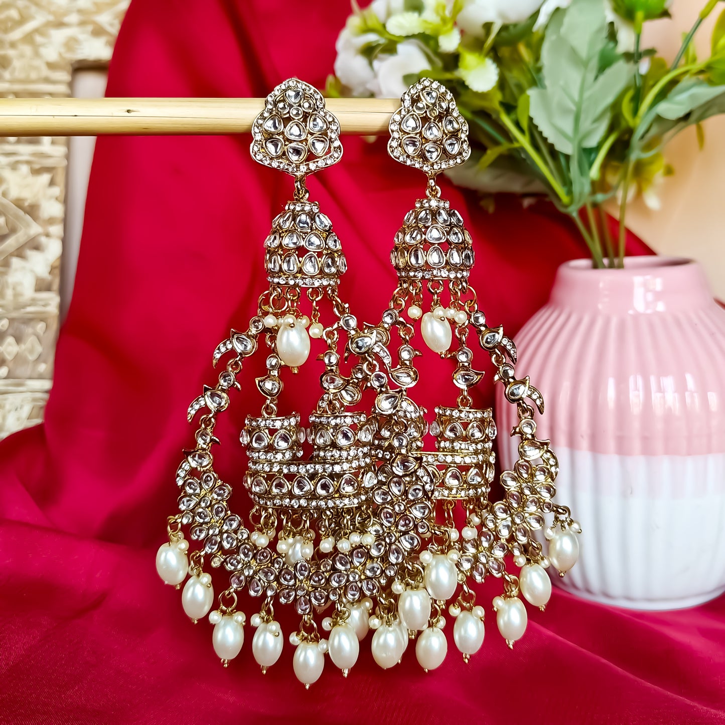 Chahat Statement Chandbali Earrings - Golden