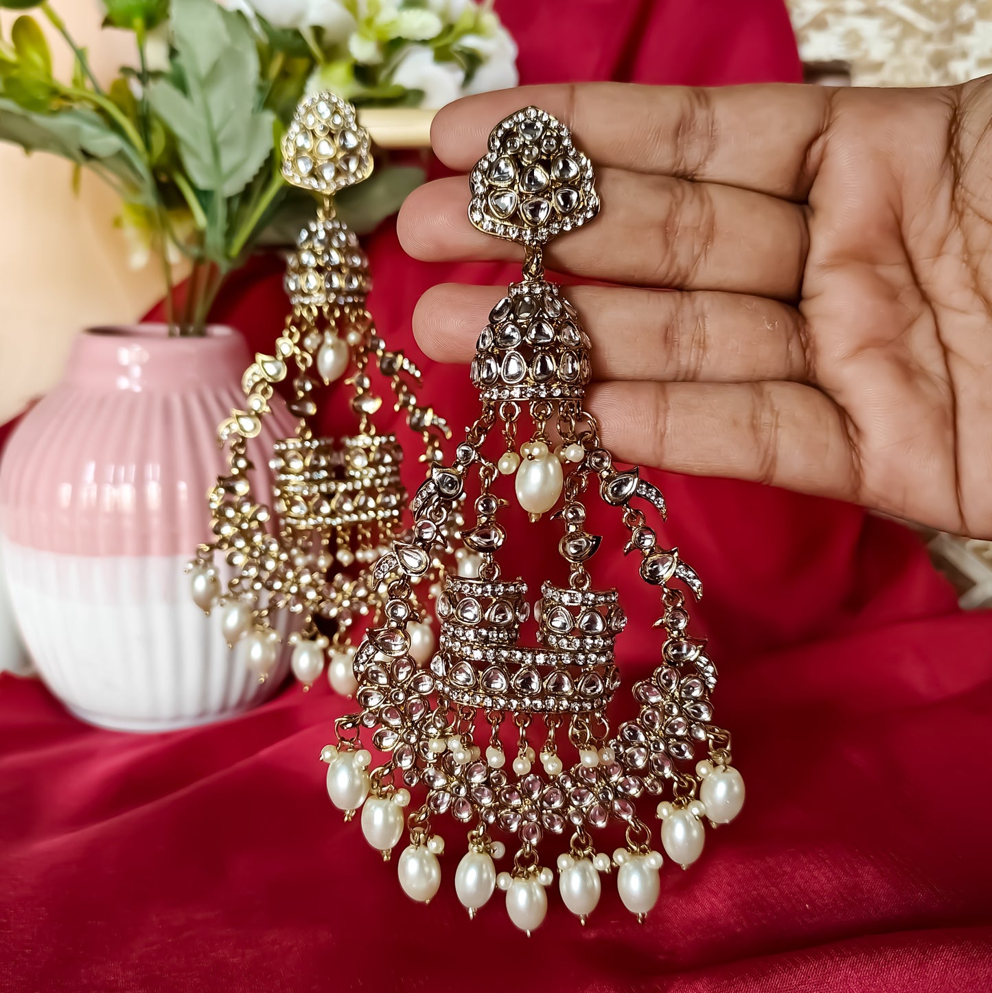 Chahat Statement Chandbali Earrings - Golden