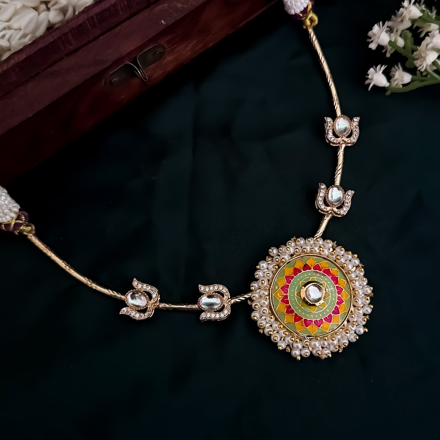 Pranavi Premium AD Brass Meenakari Hasli Necklace Set