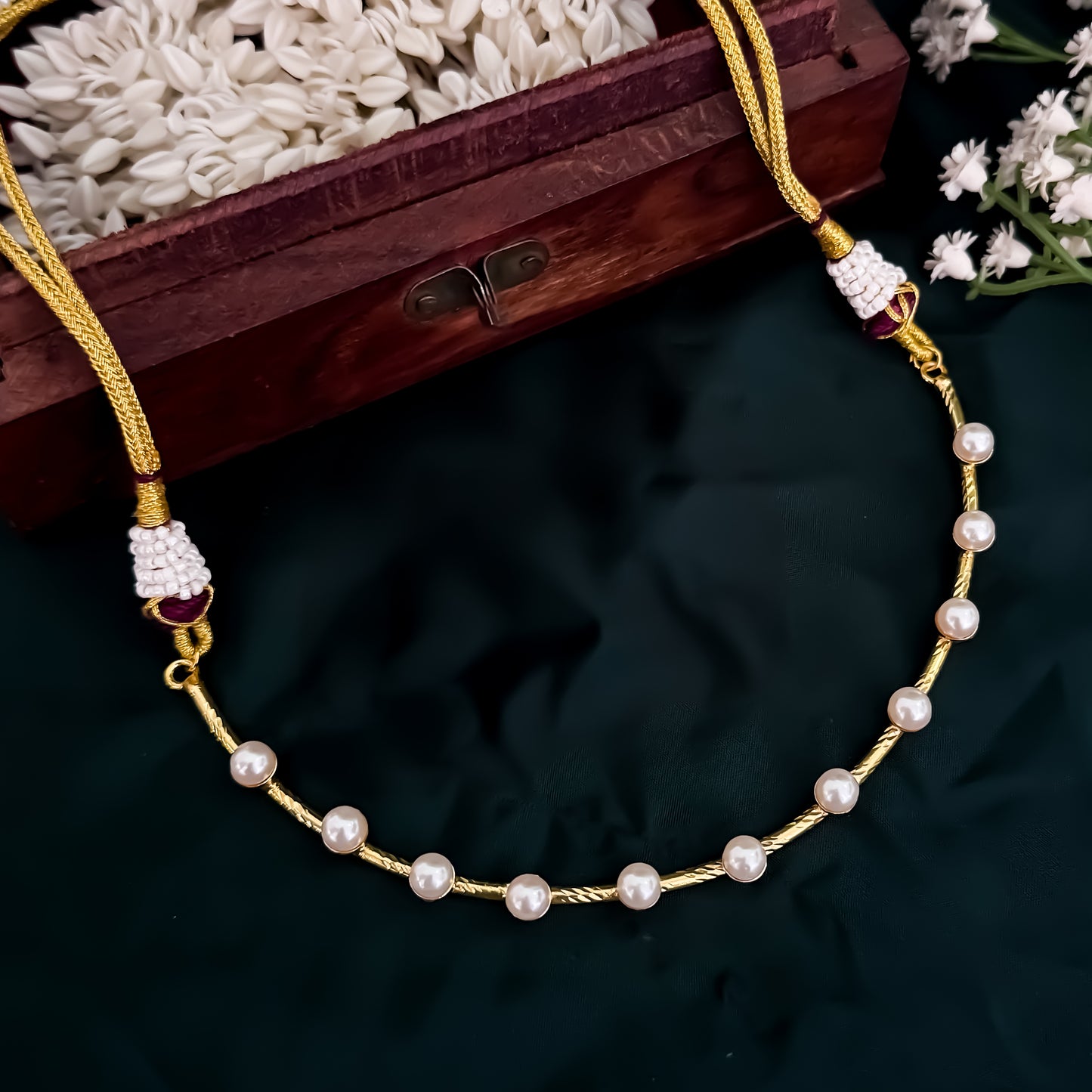 Veera Pearl Golden Brass Hasli Necklace Set