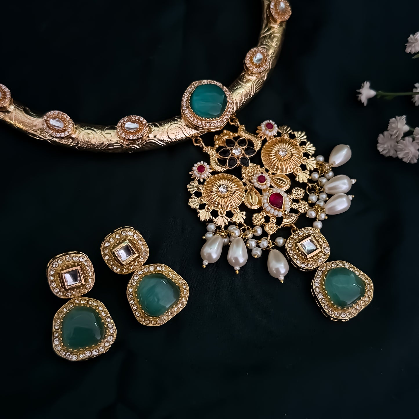 Parnika Golden Premium Brass Hasli Necklace Set