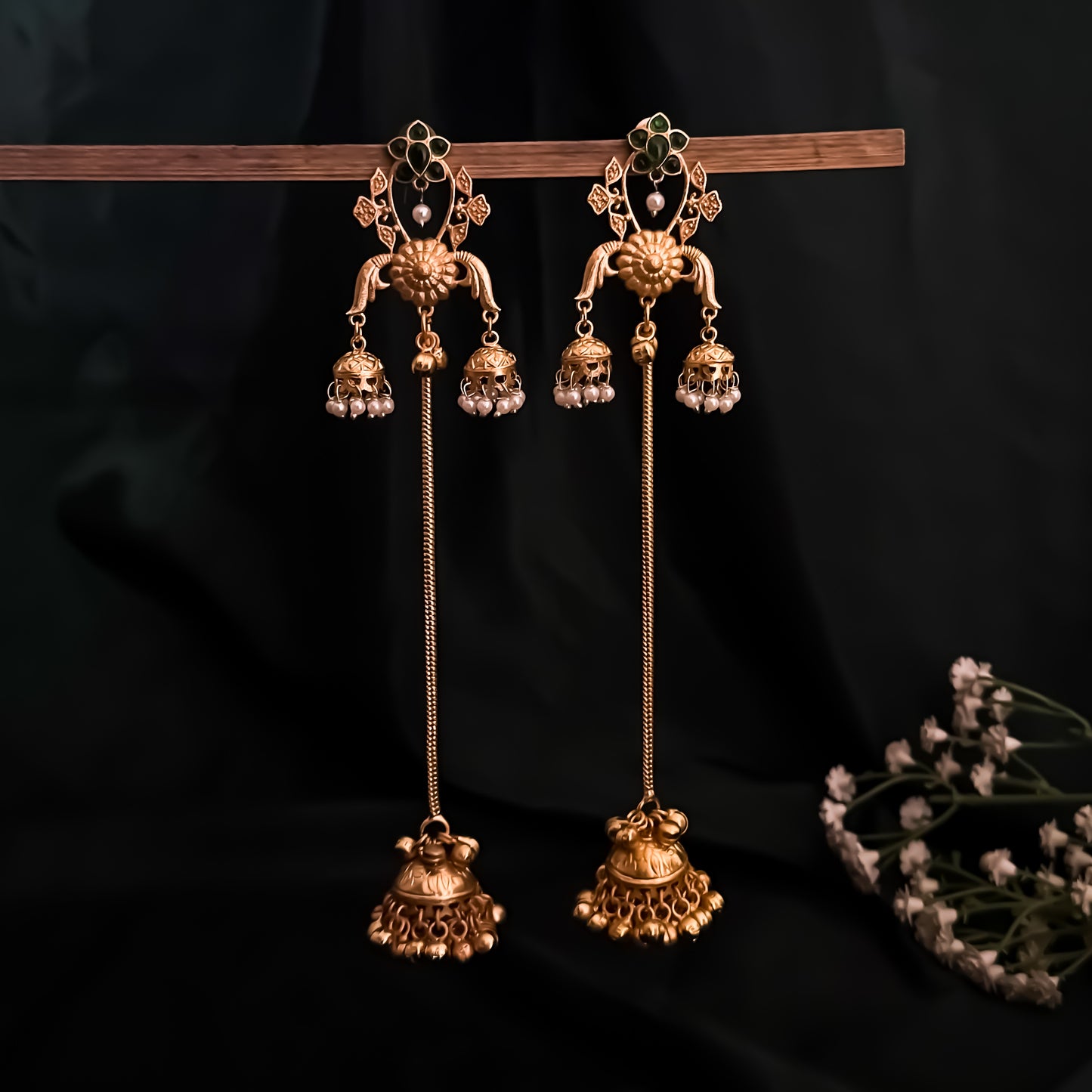 Kiran Premium Kashmiri Brass Dejhoor Ghungroo Jhumka Earrings - Golden & Green