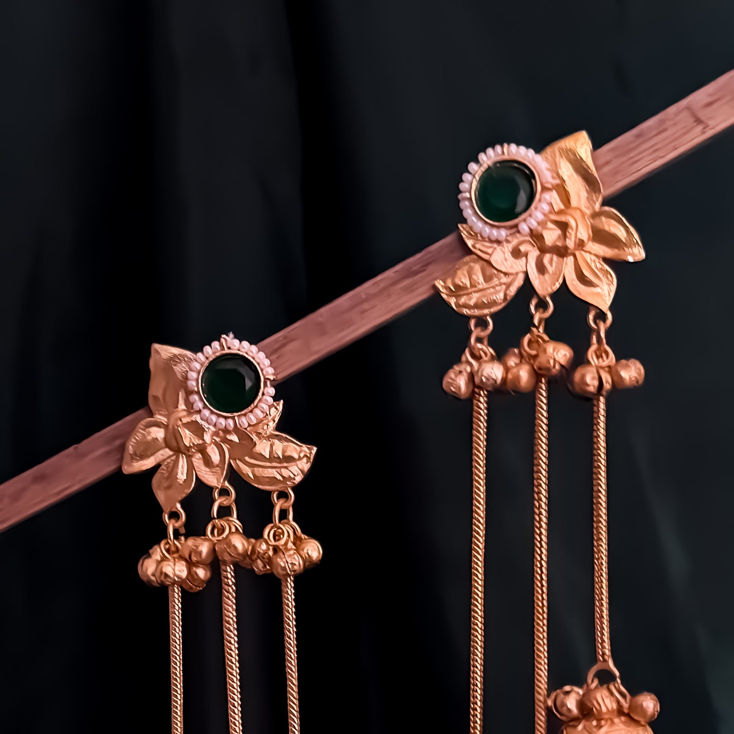 Tarini Premium Kashmiri Brass Dejhoor Ghungroo Jhumka Earrings - Golden & Green