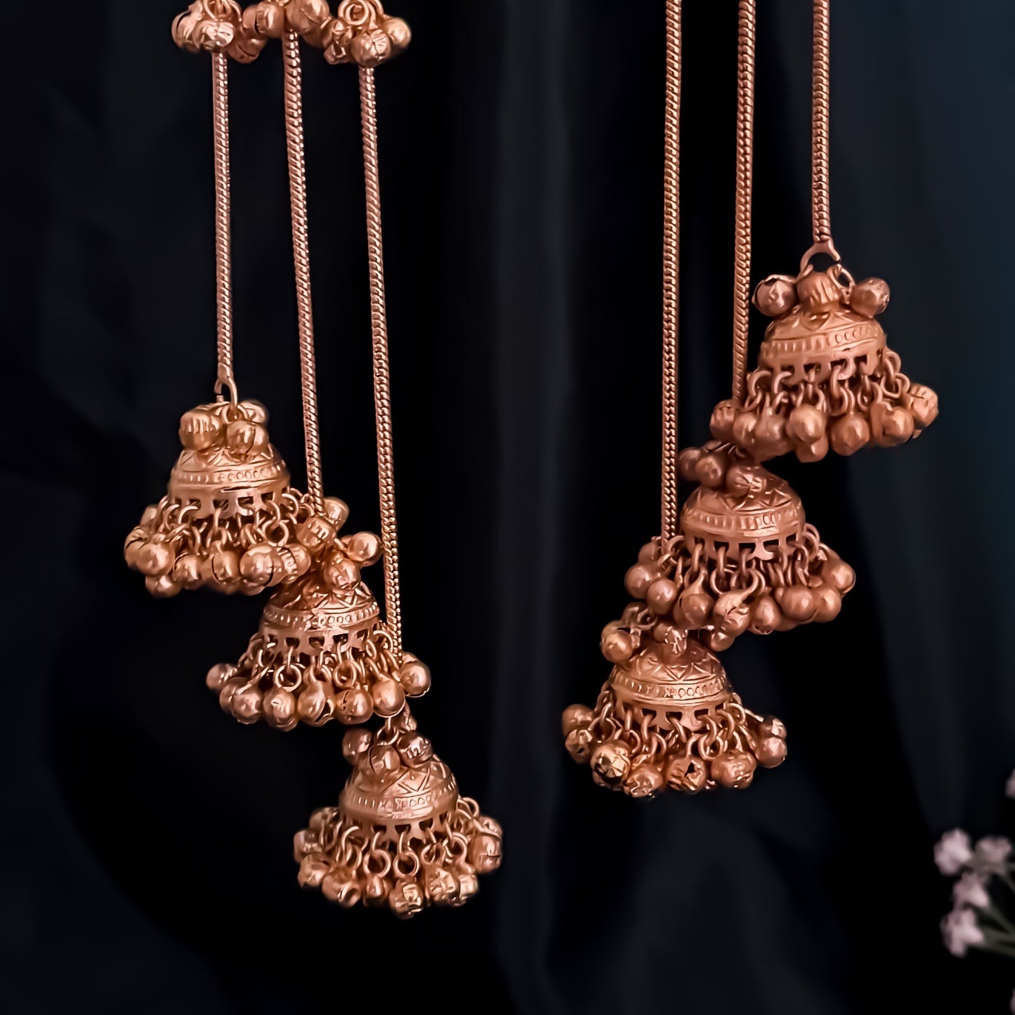 Tarini Premium Kashmiri Brass Dejhoor Ghungroo Jhumka Earrings - Golden & Green