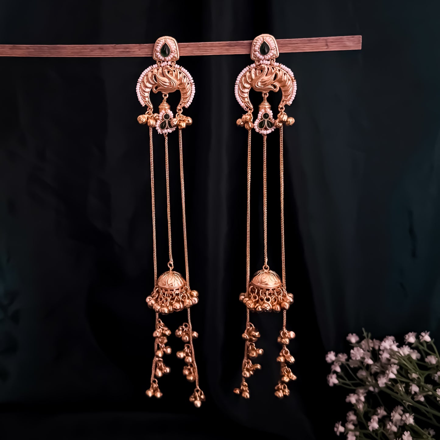 Mayuri Premium Kashmiri Brass Dejhoor Ghungroo Jhumka Earrings - Golden & Green