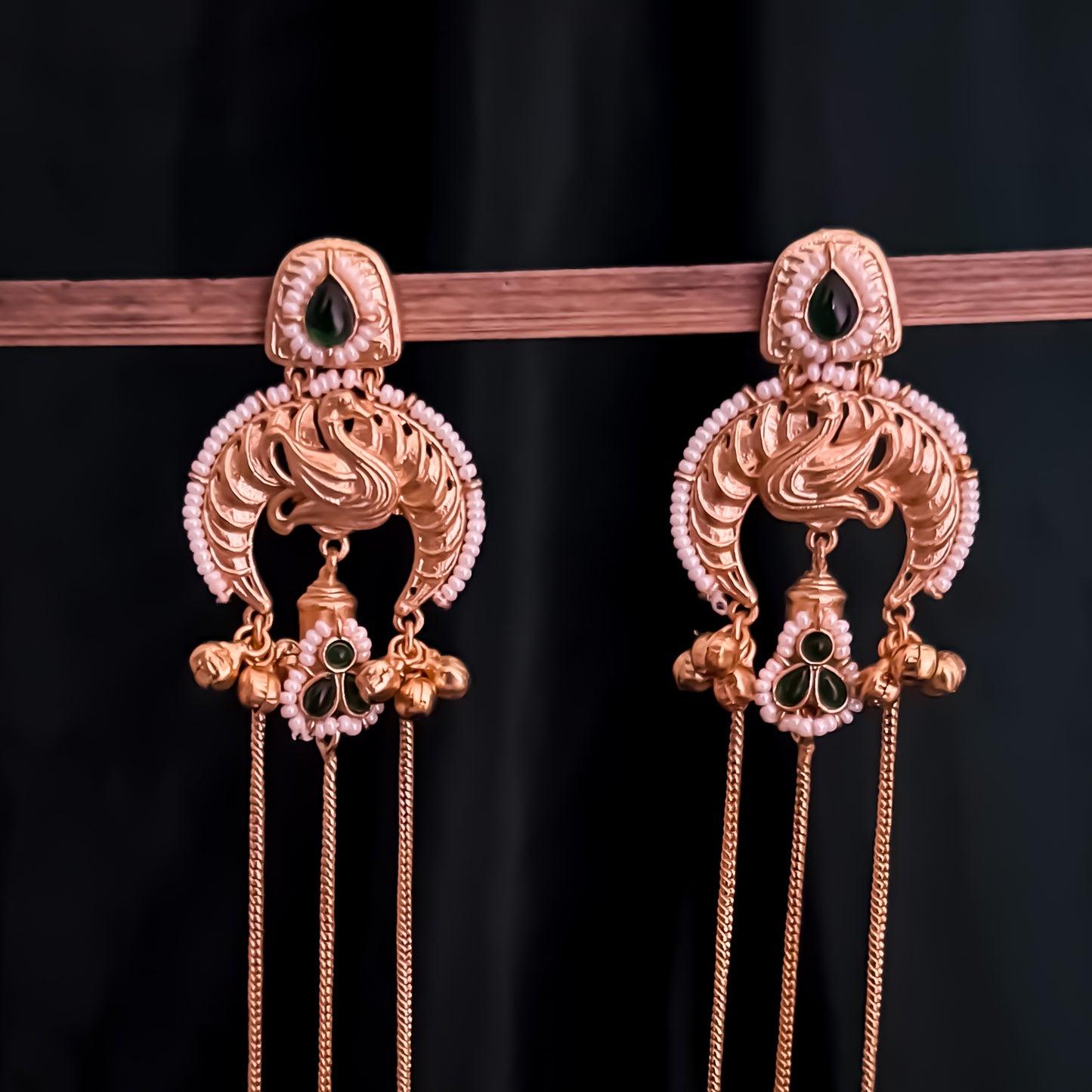 Mayuri Premium Kashmiri Brass Dejhoor Ghungroo Jhumka Earrings - Golden & Green