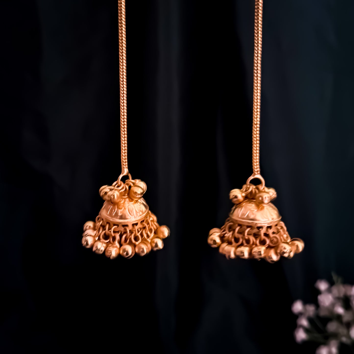 Kiran Premium Kashmiri Brass Dejhoor Ghungroo Jhumka Earrings - Golden & Green