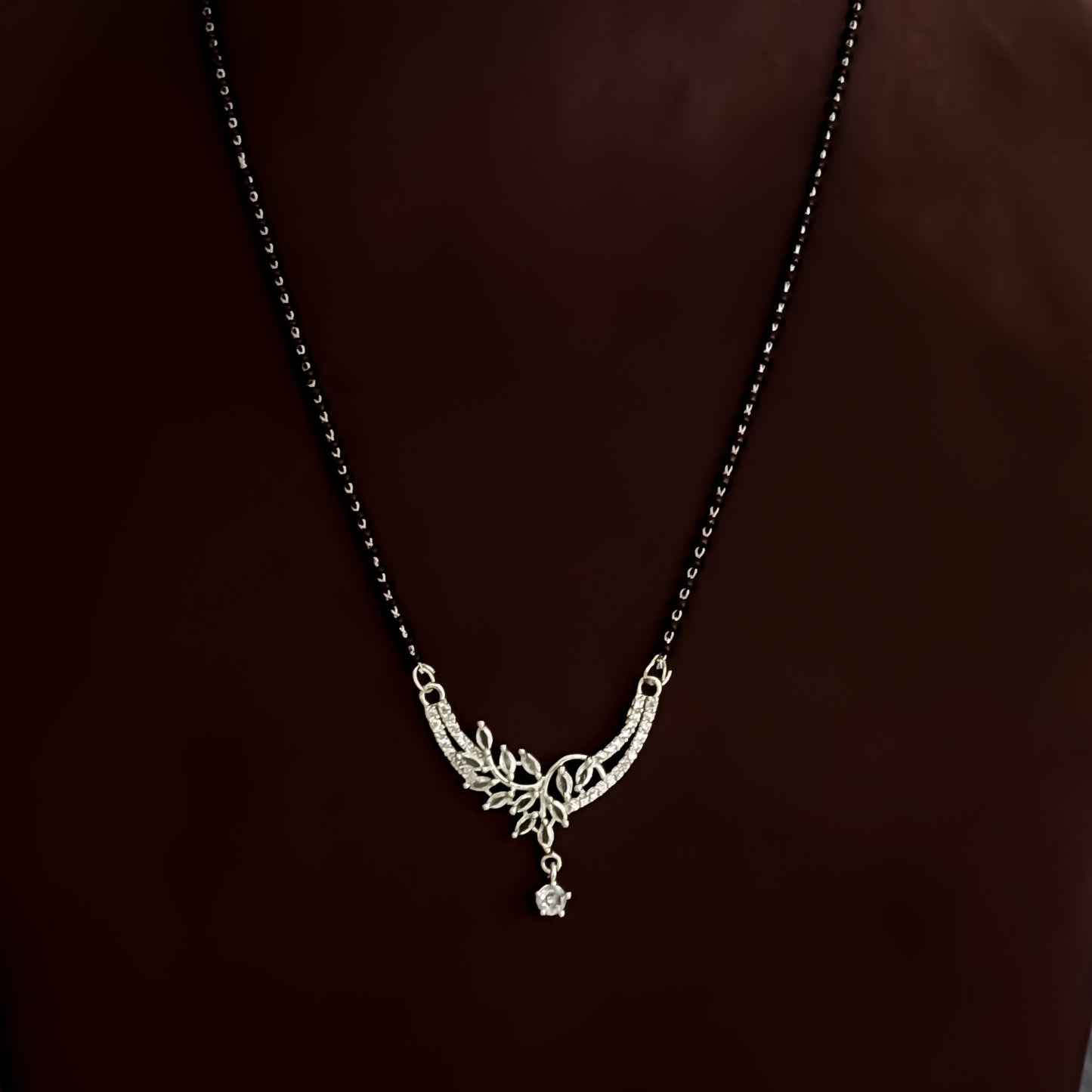 Eva Silver American Diamond Mangalsutra with Earrings