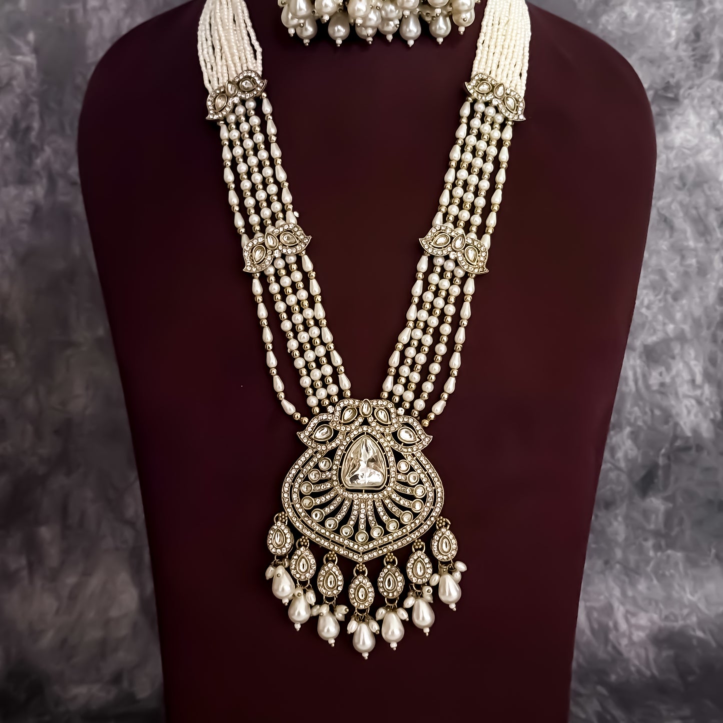 Mehrunisa Pearl Kundan Rani Haar Long Necklace Set- Golden