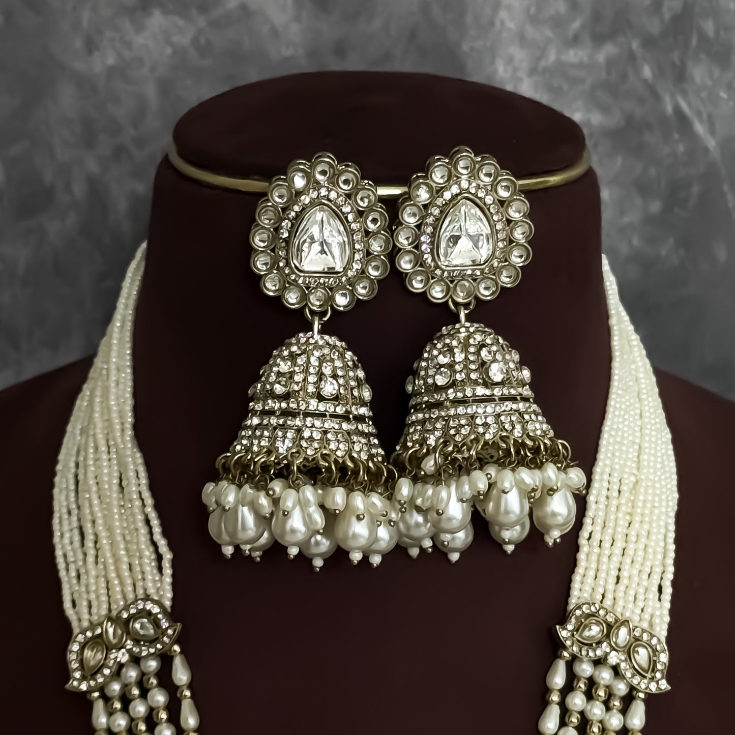 Mehrunisa Pearl Kundan Rani Haar Long Necklace Set- Golden