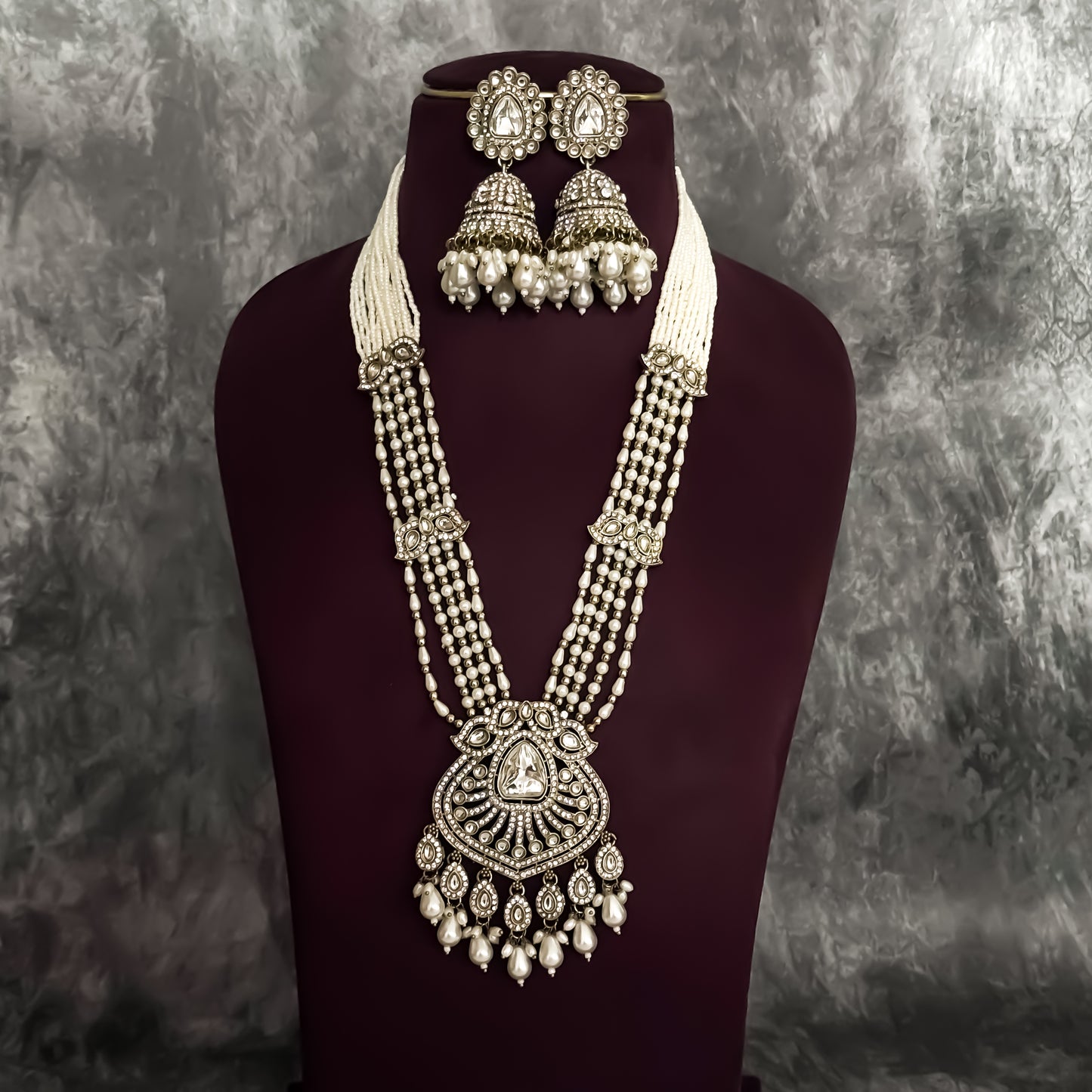 Mehrunisa Pearl Kundan Rani Haar Long Necklace Set- Golden
