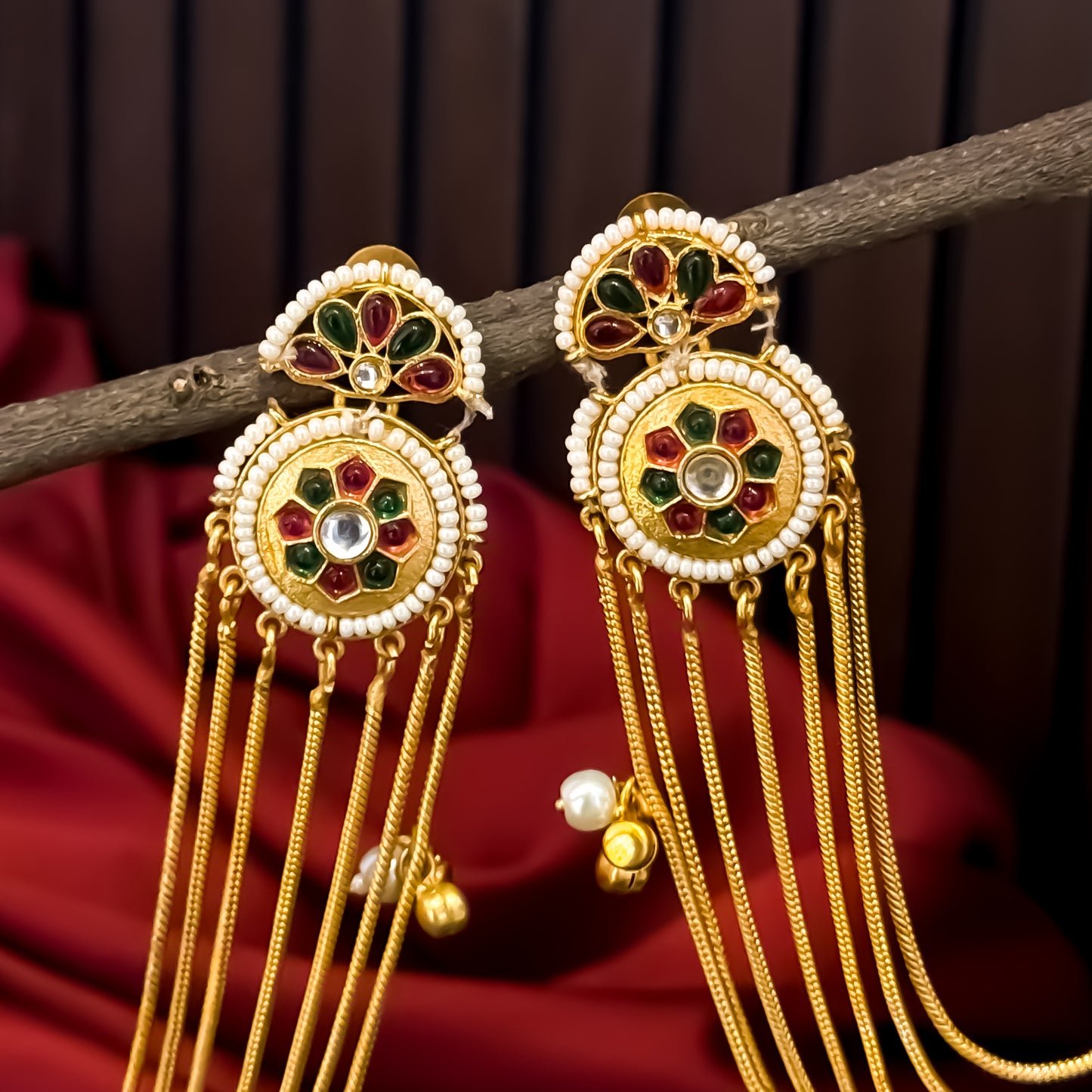 Aarunika Premium Kashmiri Brass Dejhoor Earrings with Sahara/Earchains - Green