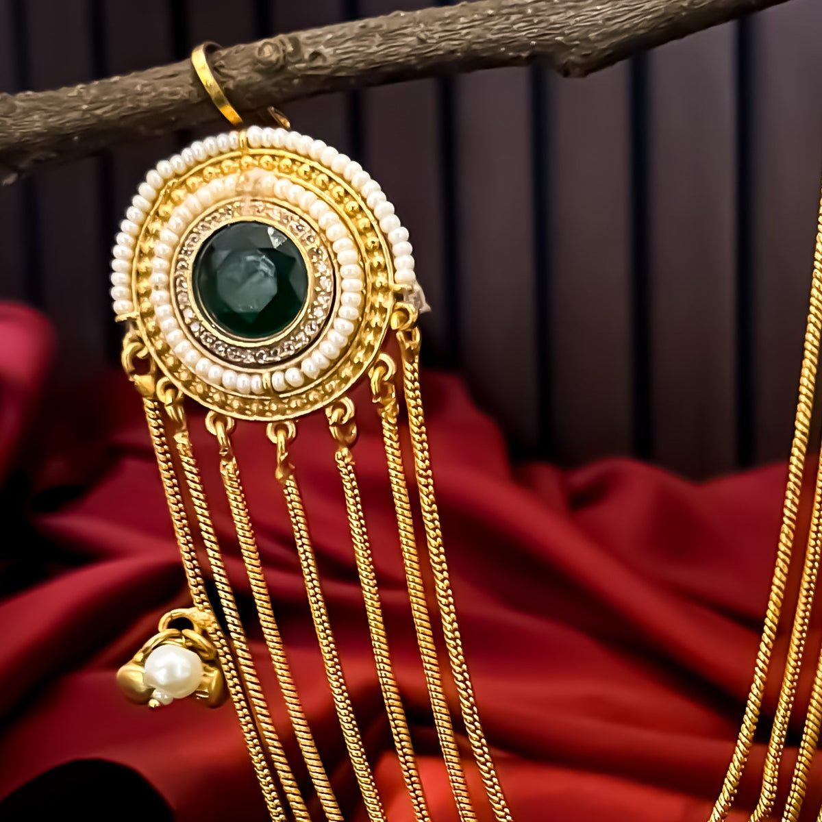 Aarunika Premium Kashmiri Brass Dejhoor Earrings with Sahara/Earchains - Green