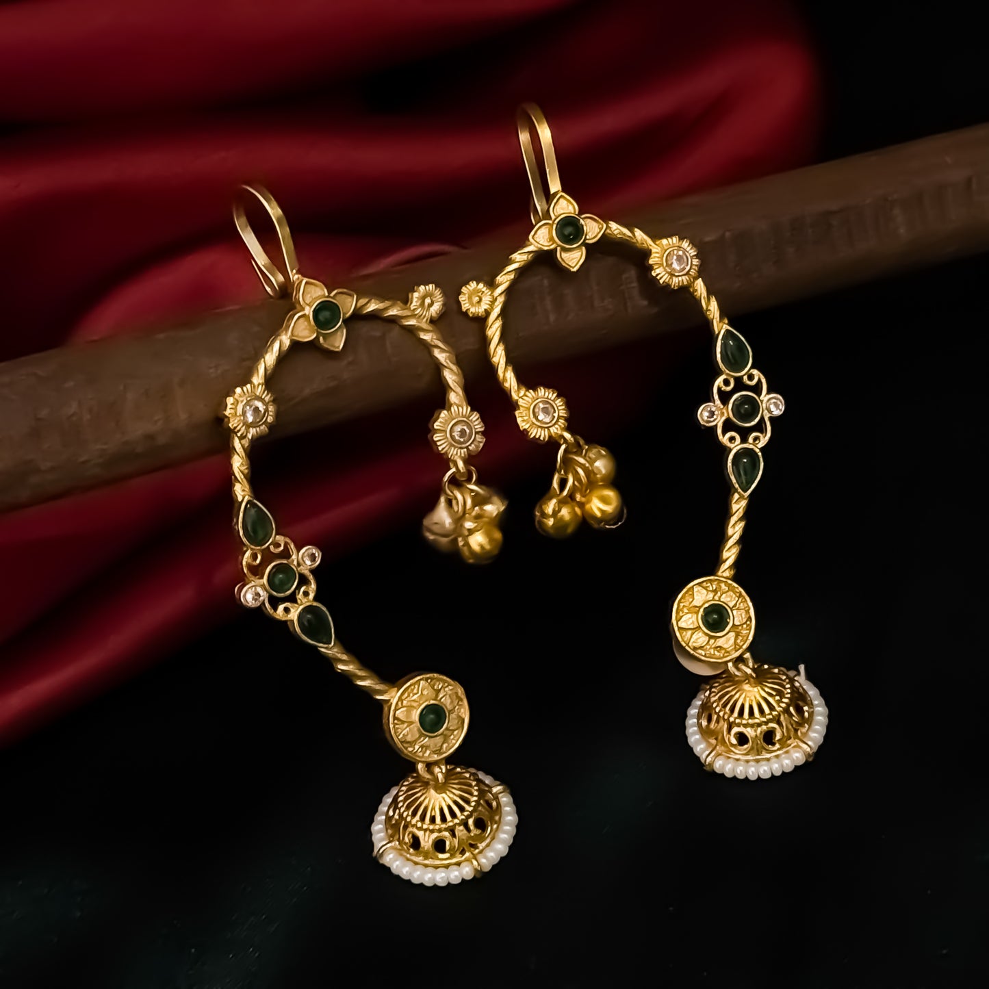 Rutuja Premium Kashmiri Brass Earcuff Earrings - Pink & Green