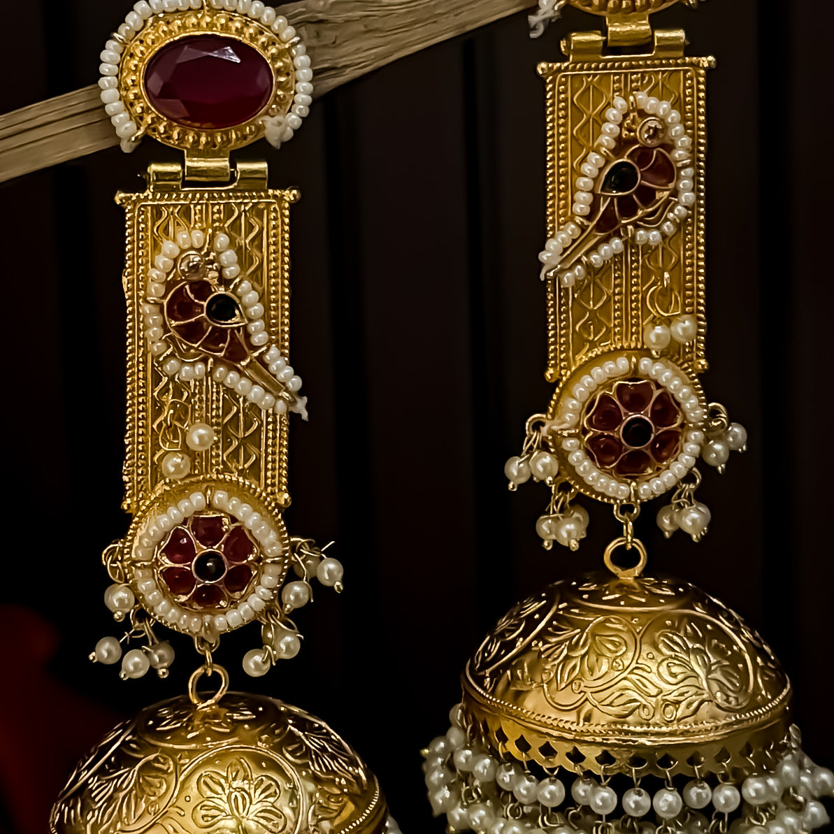 Samaira Kashmiri Brass Jhumka Earrings - Maroon