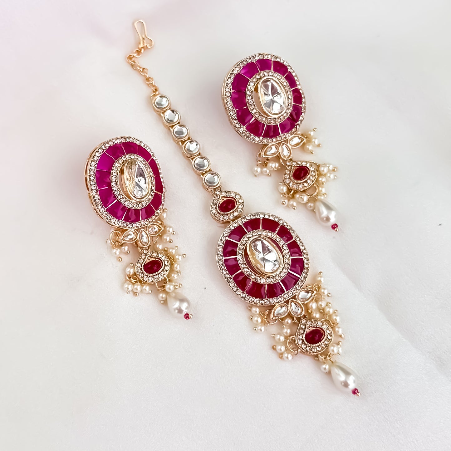 Vartika Kundan Pearl Choker Necklace Set - Pink