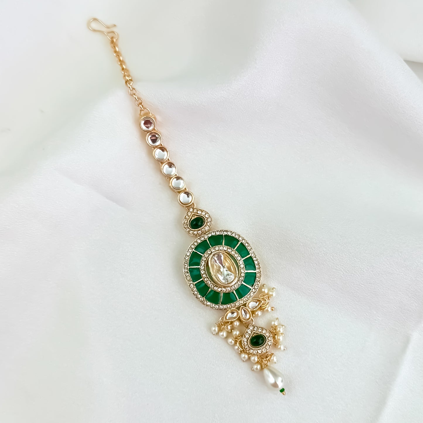 Vartika Kundan Pearl Choker Necklace Set - Green