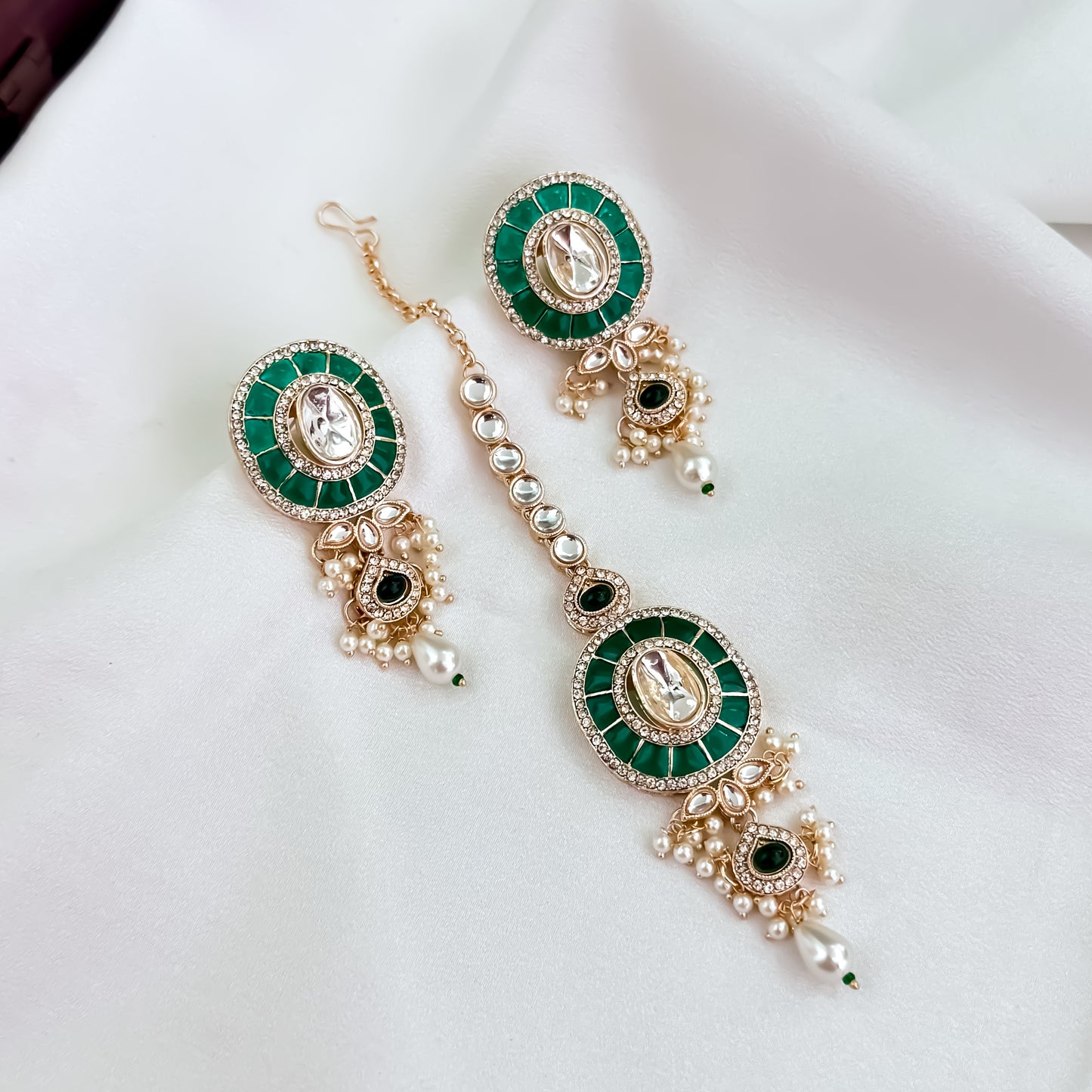 Vartika Kundan Pearl Choker Necklace Set - Green