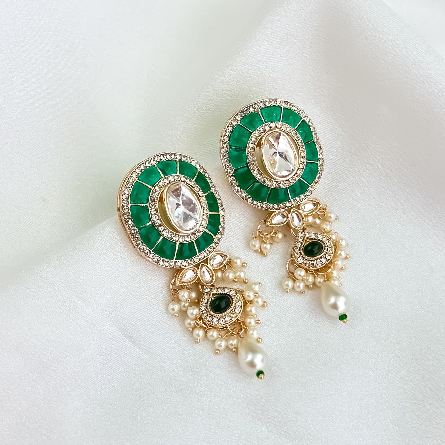 Vartika Kundan Pearl Choker Necklace Set - Green