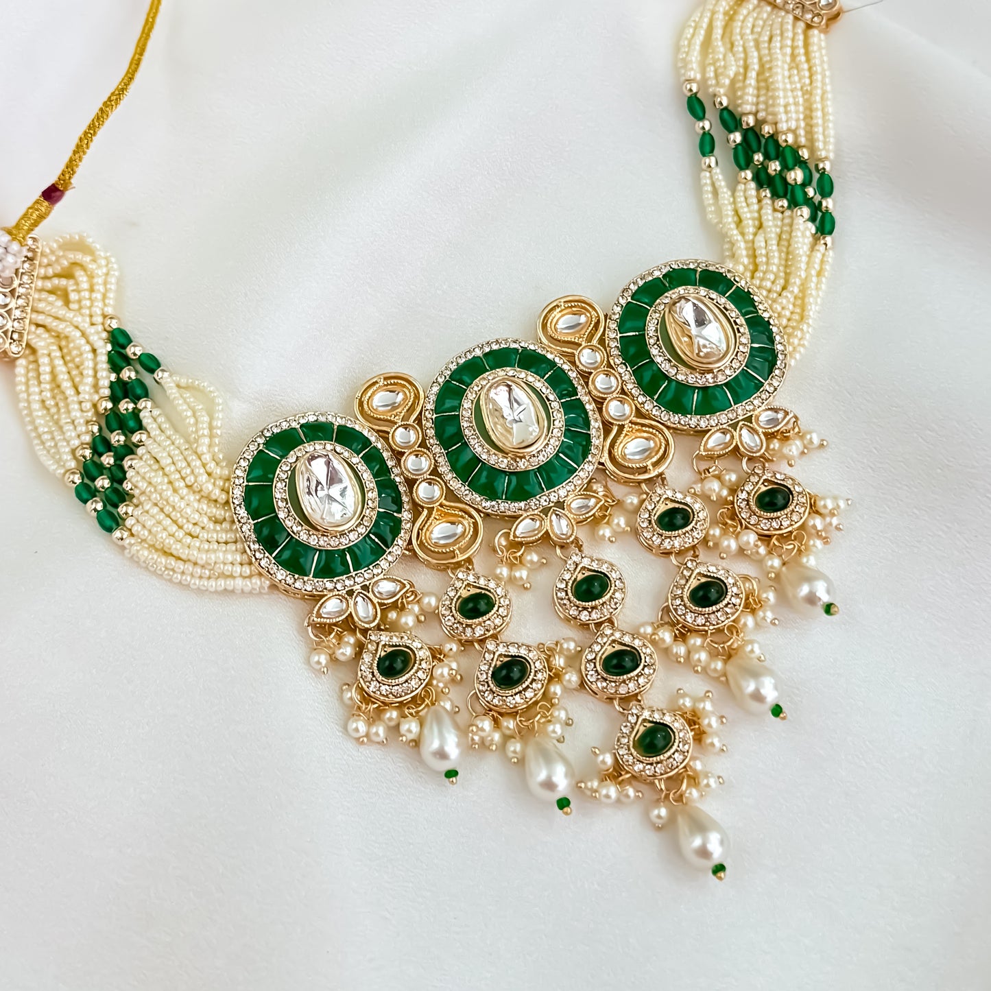 Vartika Kundan Pearl Choker Necklace Set - Green