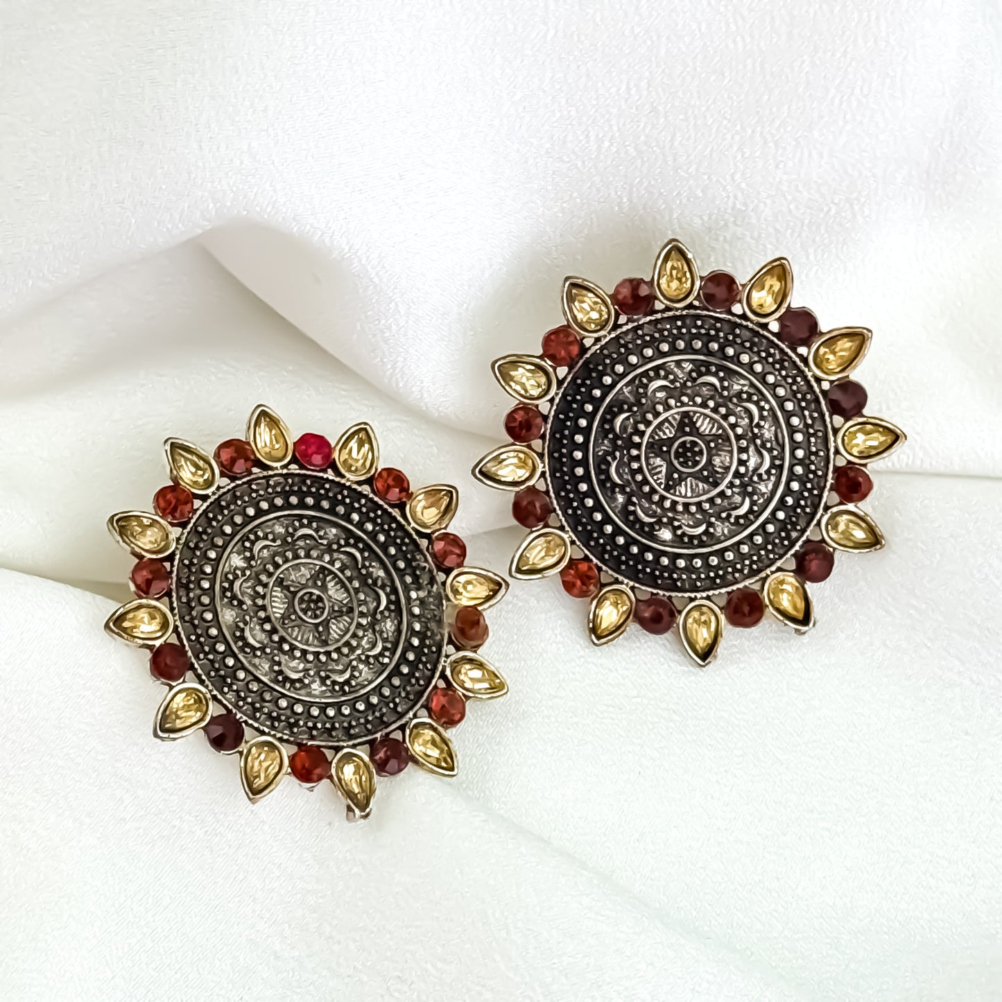 Menka Oxidised Round Stud Earrings