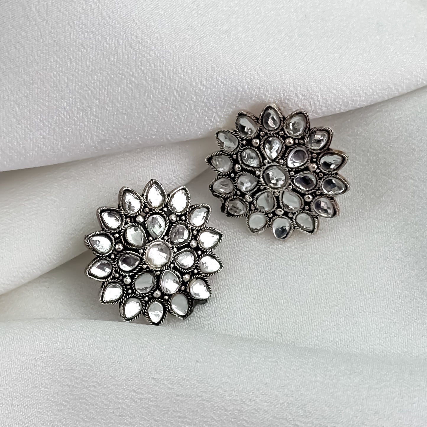 Mihika Oxidised Round Stud Earrings
