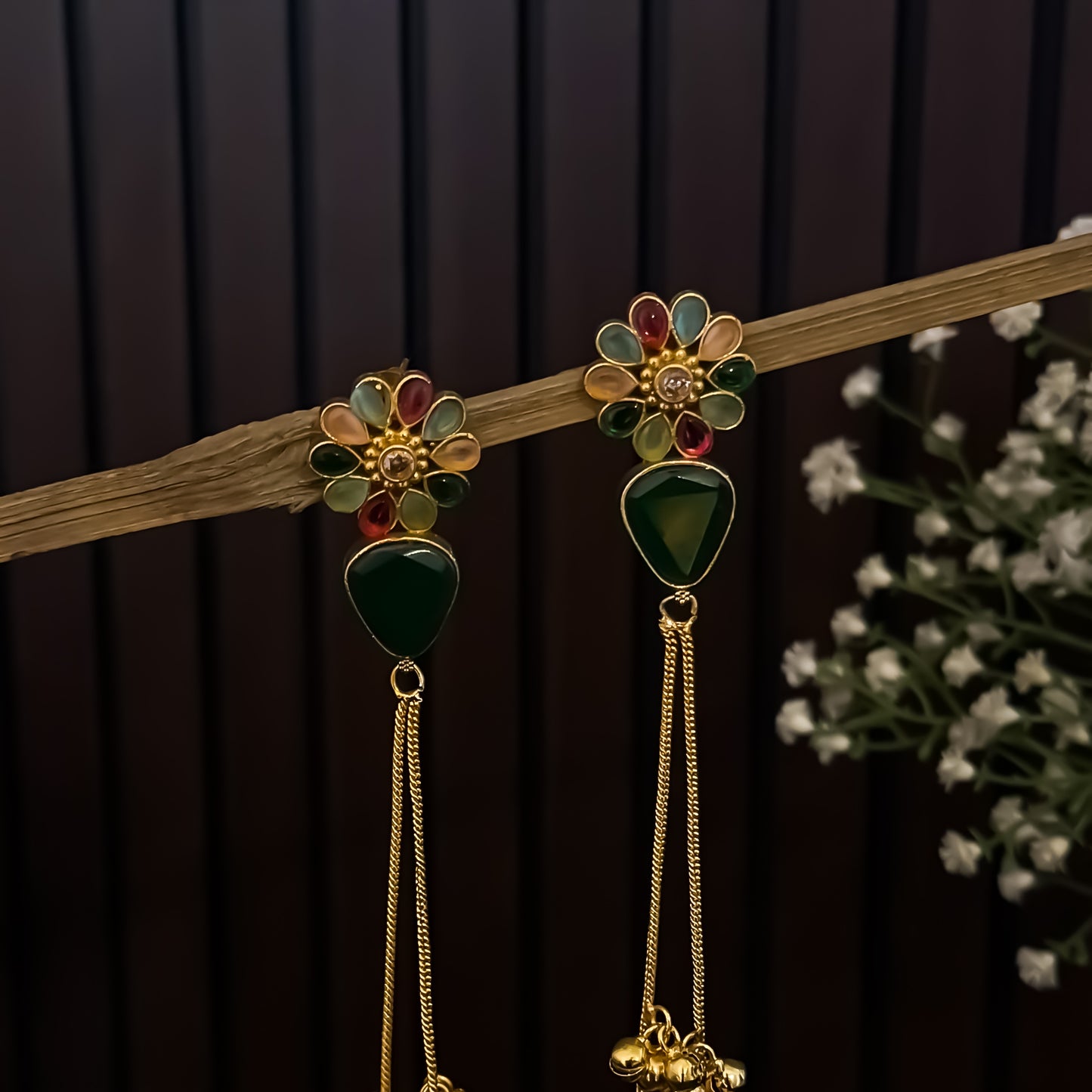 Yashika Kashmiri Brass Dejhoor Jhumka Ghungroo Earrings - Green