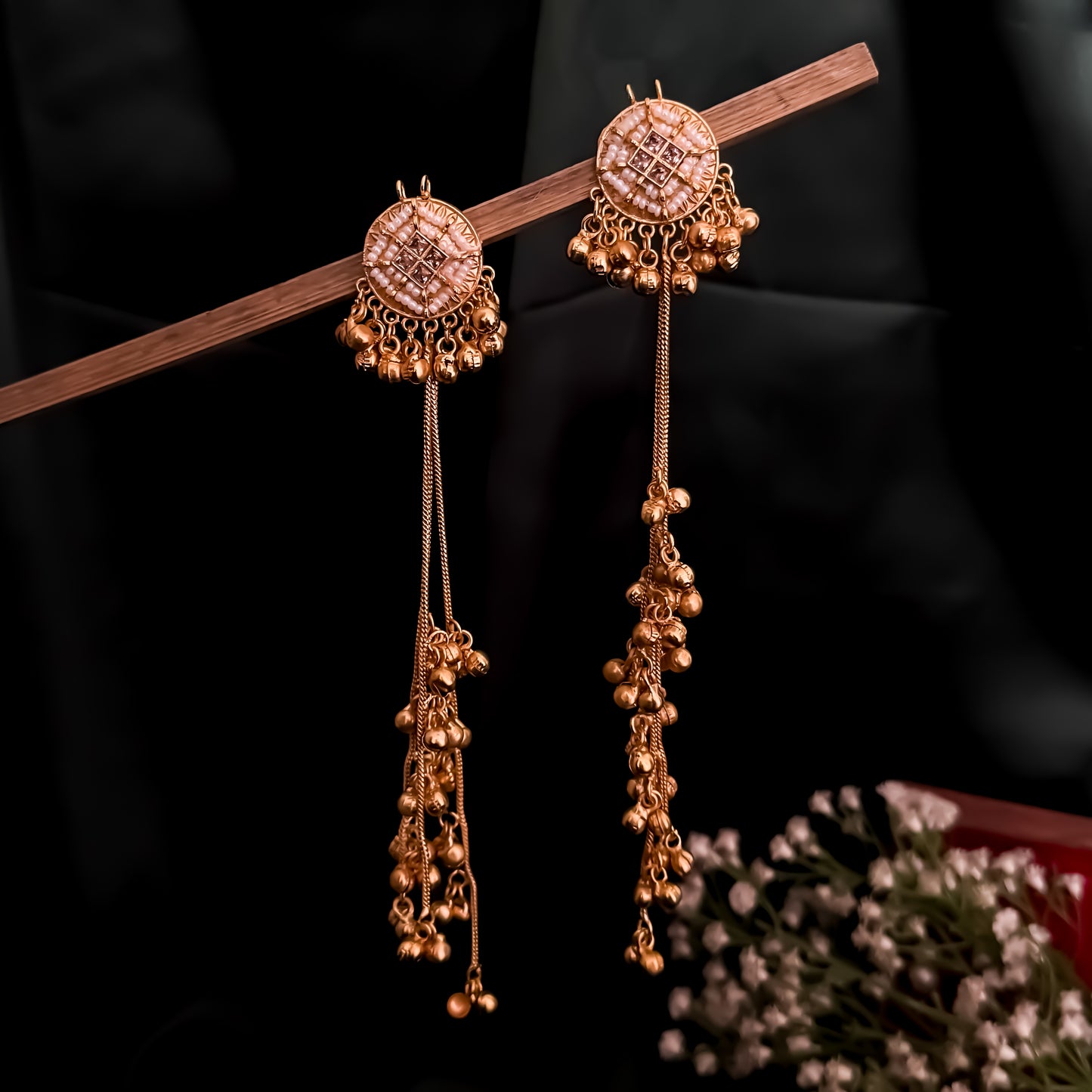 Kishwer Kashmiri Brass Dejhoor Ghungroo Earrings - Golden