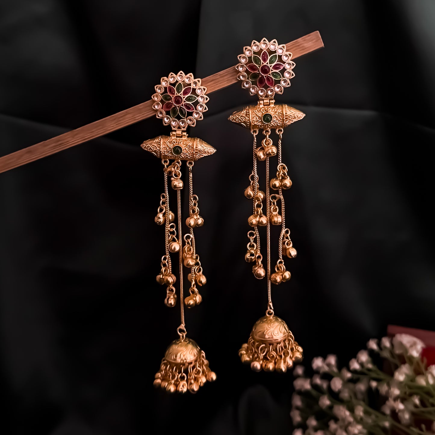 Keerthana Kashmiri Brass Dejhoor Ghungroo Jhumka Earrings - Multi