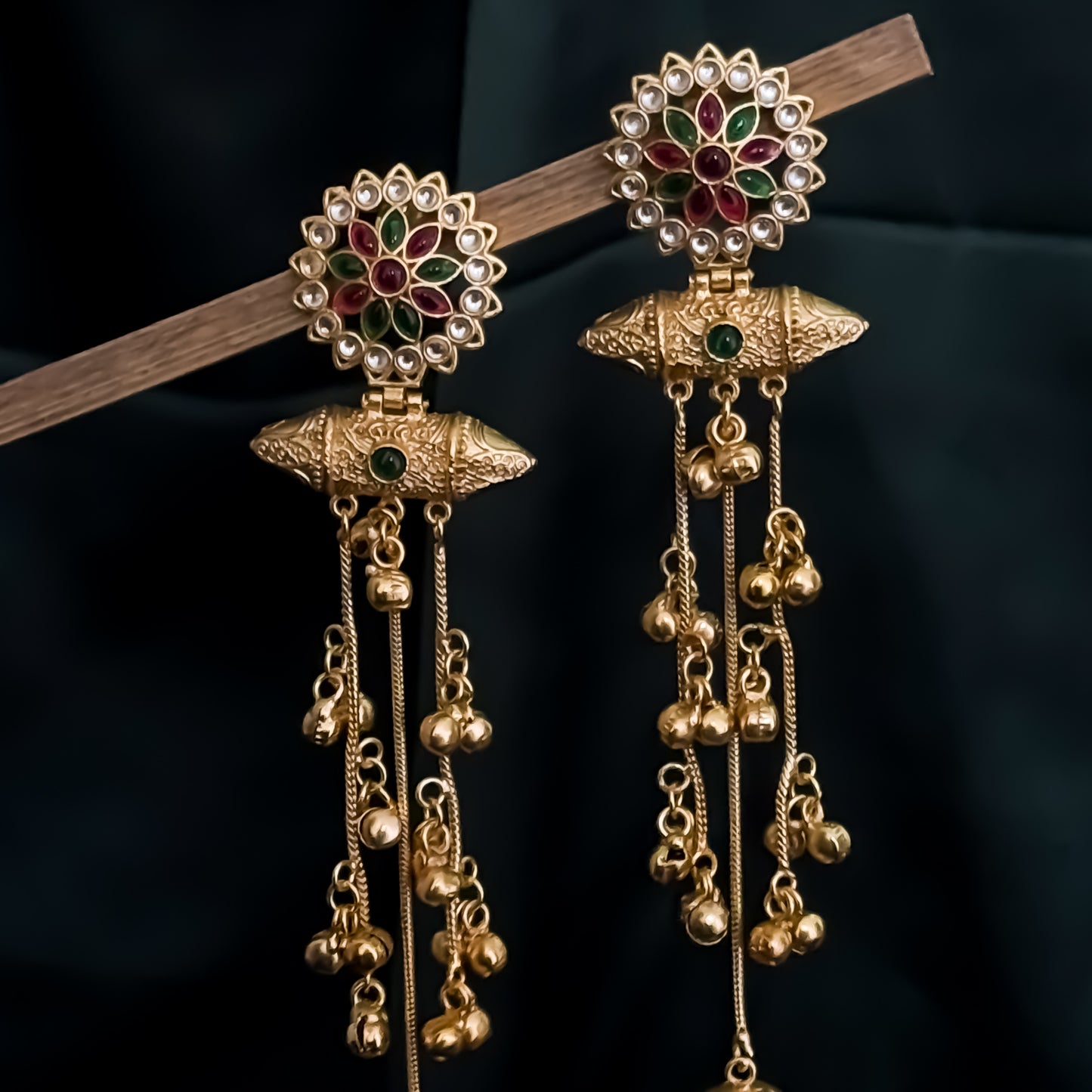 Keerthana Kashmiri Brass Dejhoor Ghungroo Jhumka Earrings - Multi