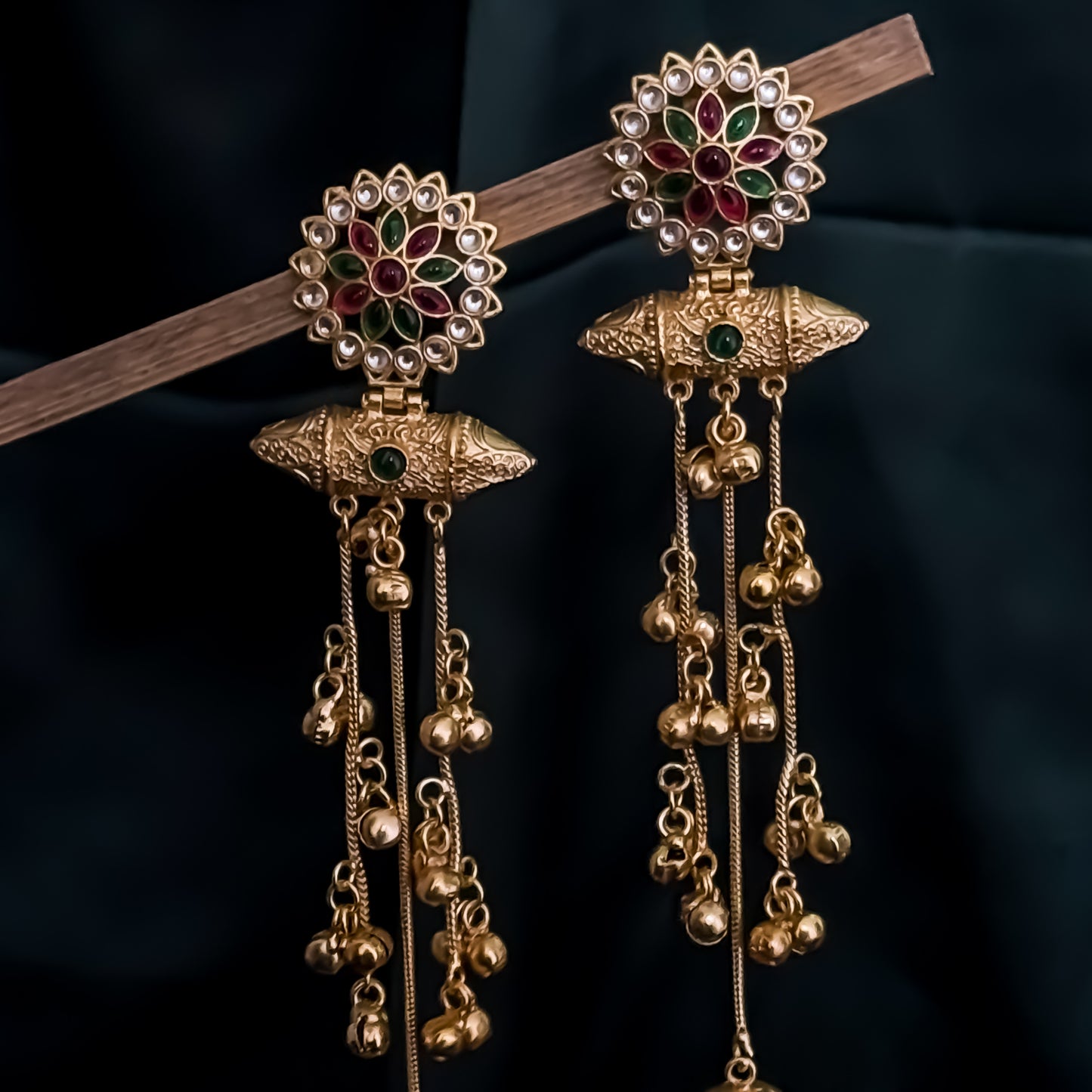 Keerthana Kashmiri Brass Dejhoor Ghungroo Jhumka Earrings - Multi