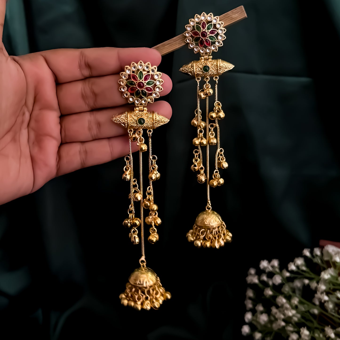 Keerthana Kashmiri Brass Dejhoor Ghungroo Jhumka Earrings - Multi