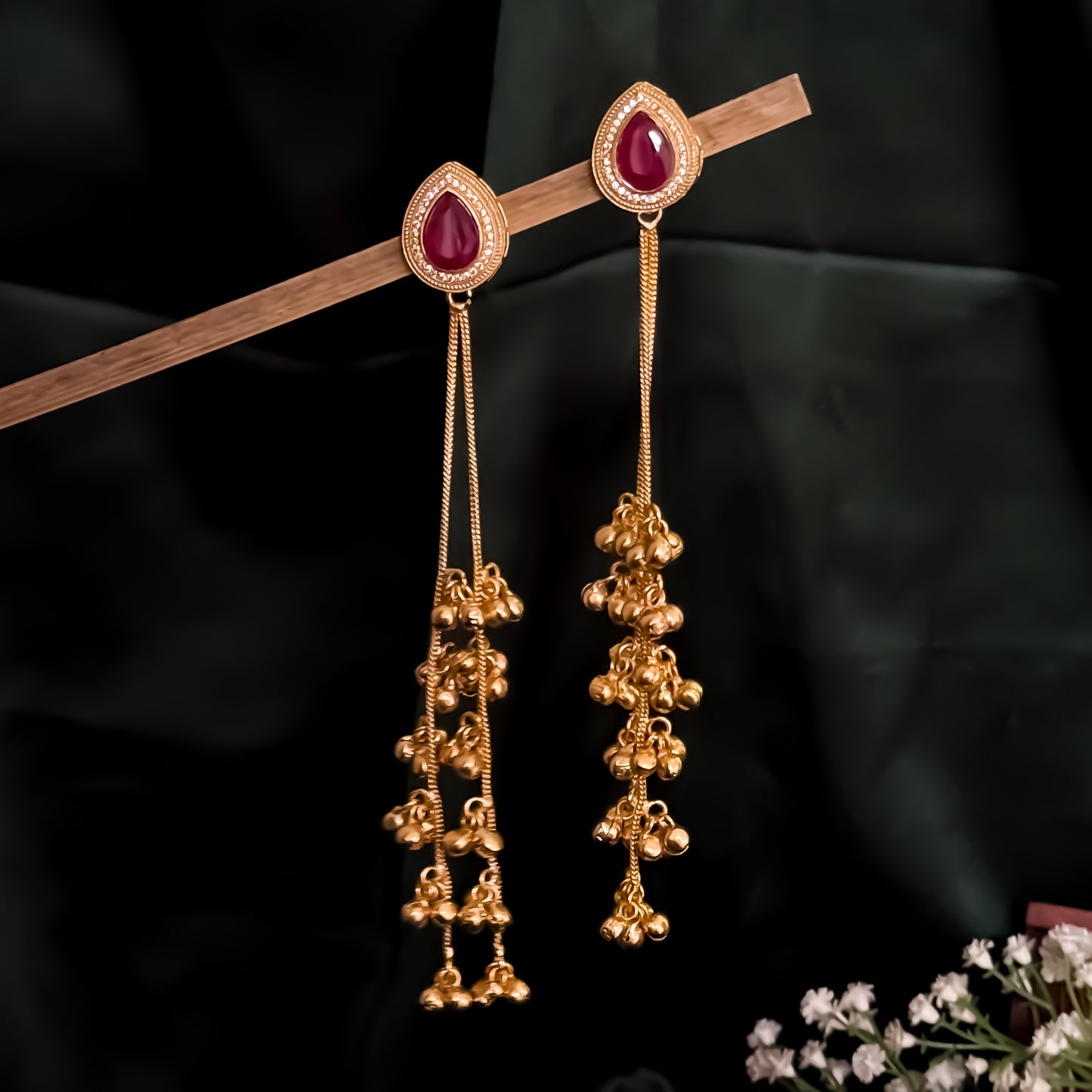 Priyati Kashmiri Brass Dejhoor Ghungroo Jhumka Earrings - Pink